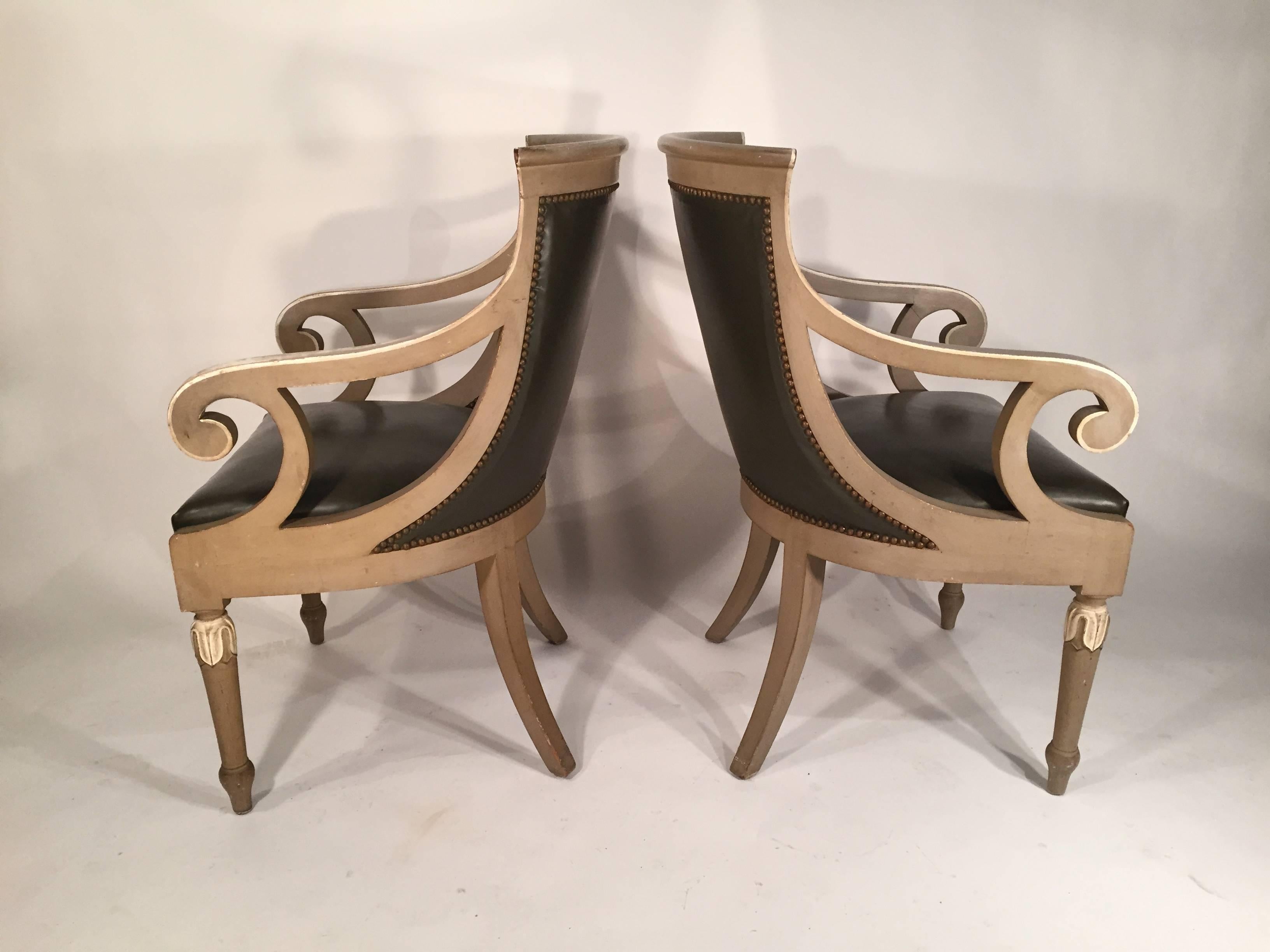 Pair of French Empire Style Painted Armchairs In Good Condition In Lake Success, NY