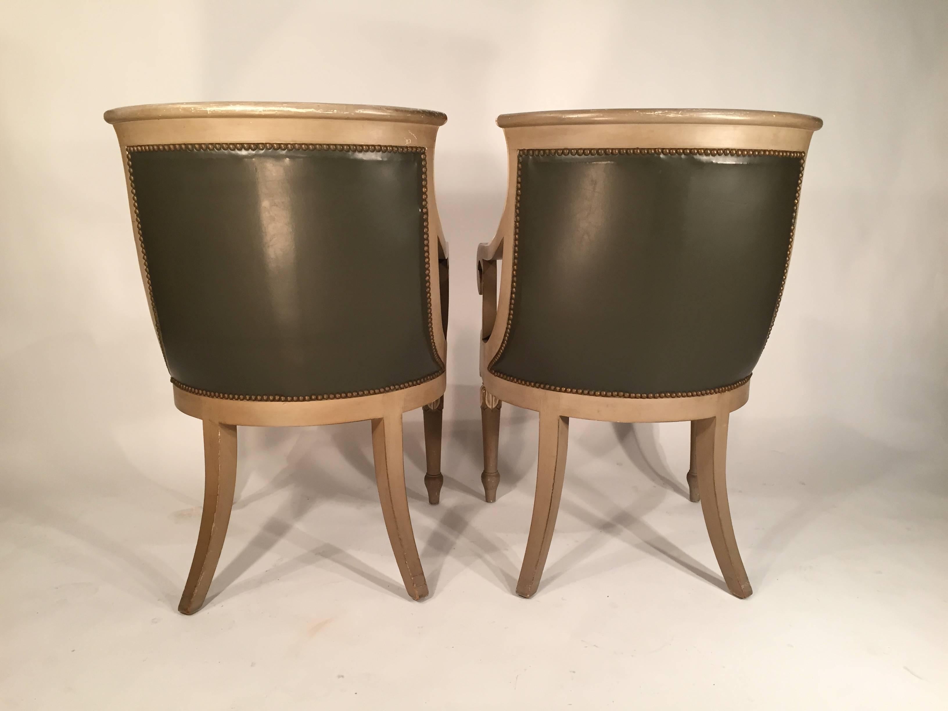 Mid-20th Century Pair of French Empire Style Painted Armchairs