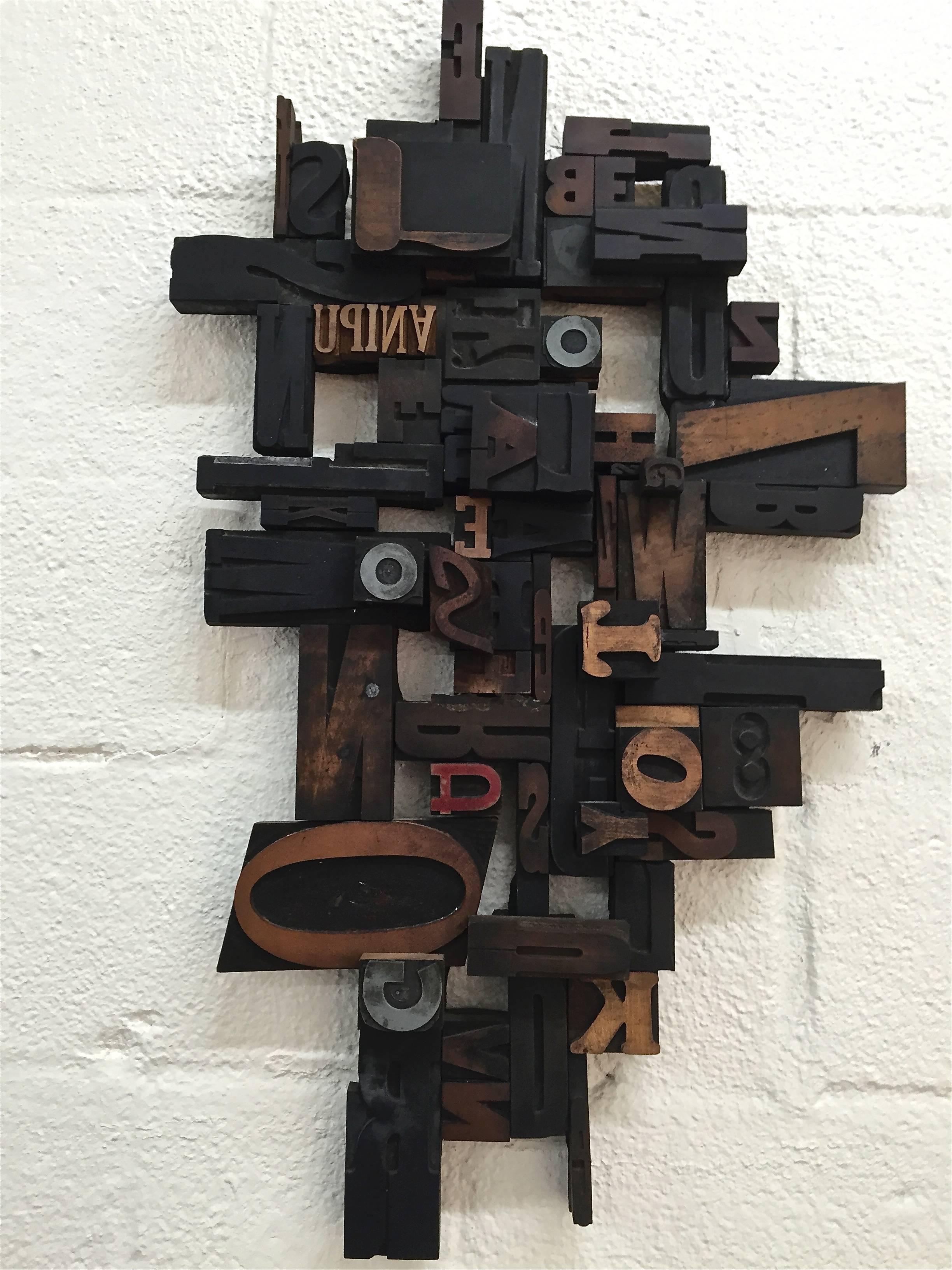 Late 20th Century Letterpress Printing Wood Block Wall Sculpture For Sale