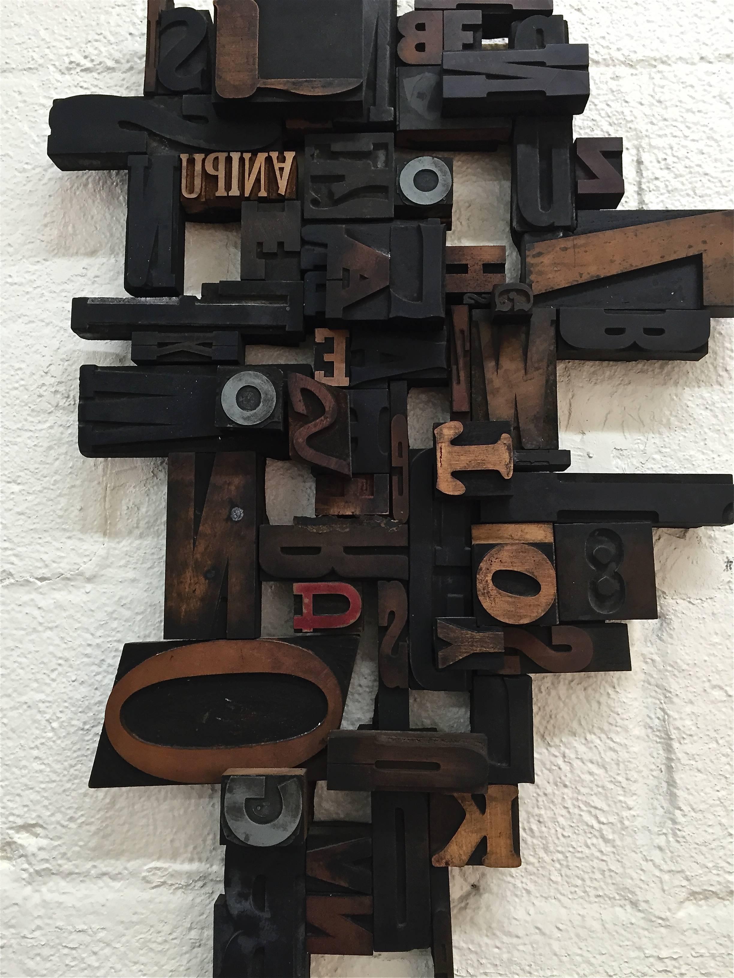 Letterpress Printing Wood Block Wall Sculpture For Sale 1