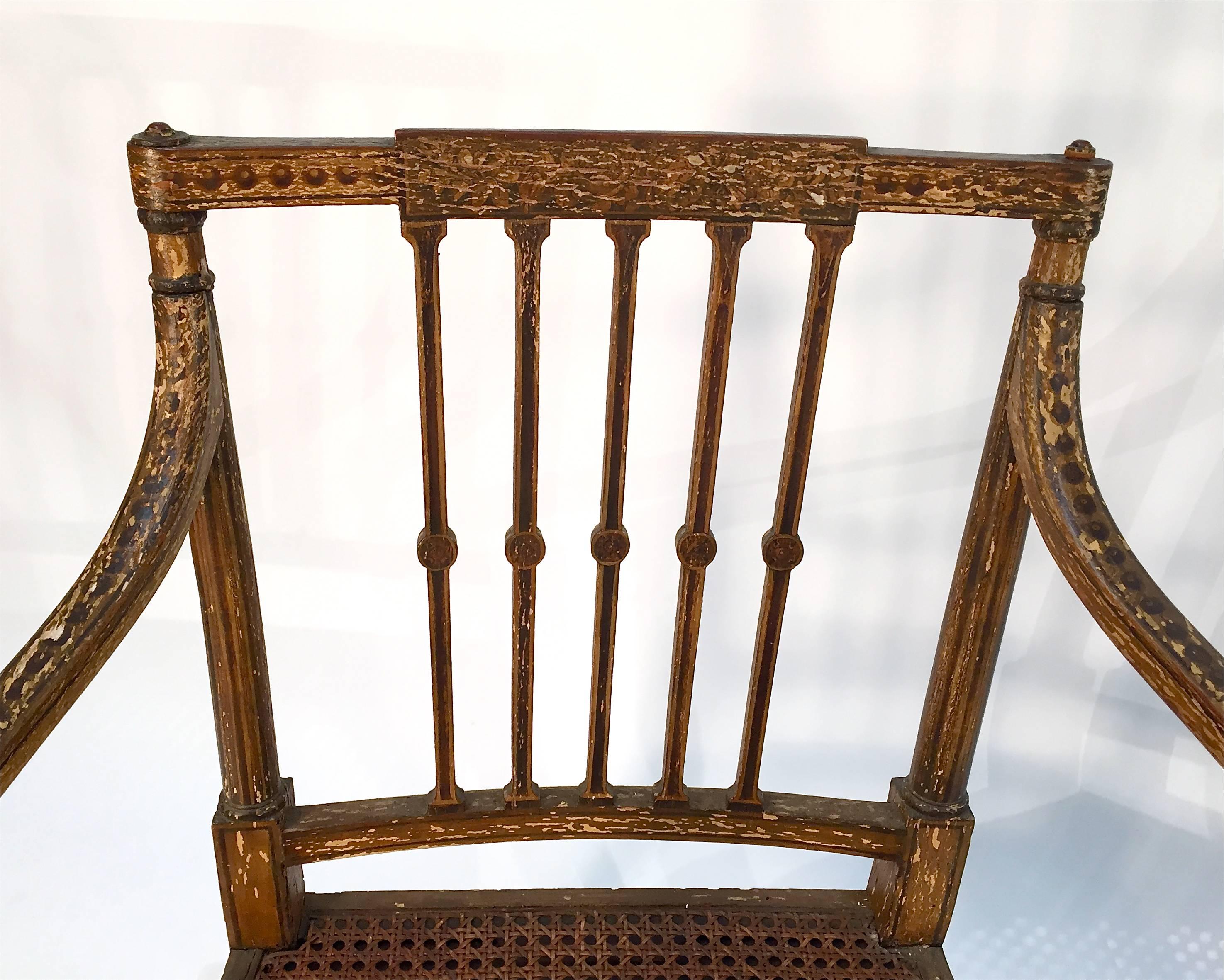 19th Century Painted English Regency Cane Seat Armchairs For Sale 1