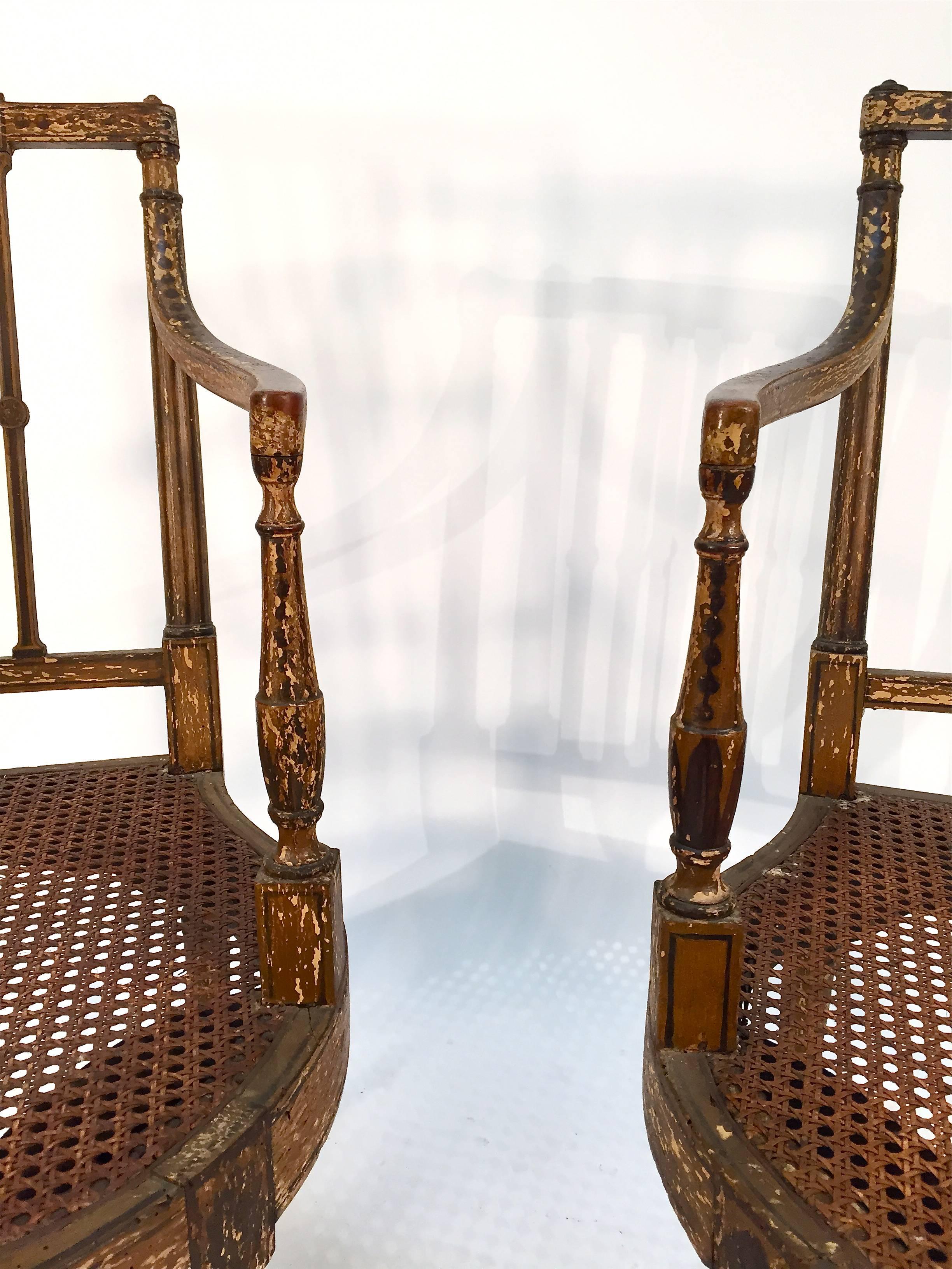 19th Century Painted English Regency Cane Seat Armchairs For Sale 2