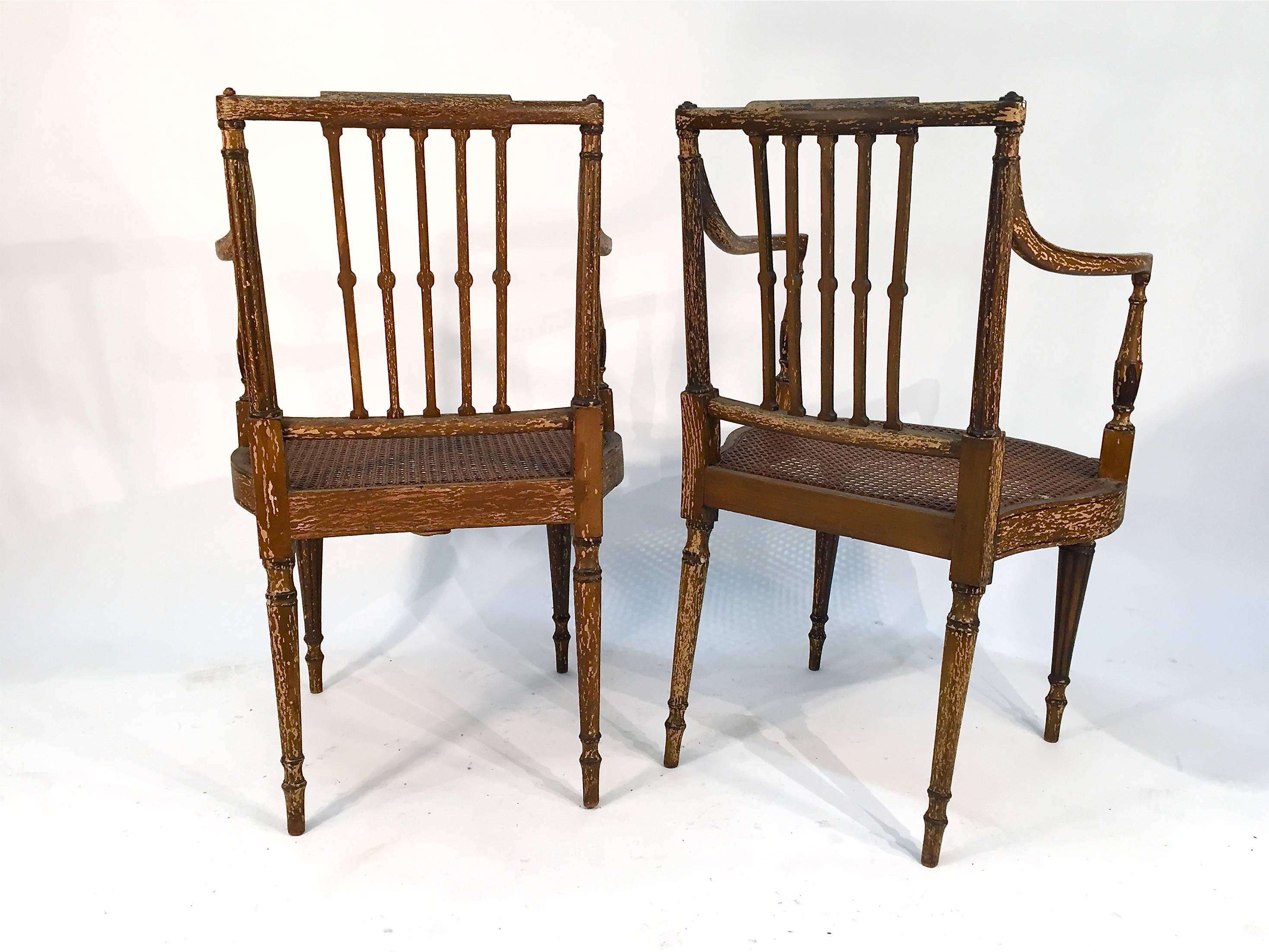 19th Century Painted English Regency Cane Seat Armchairs For Sale 4