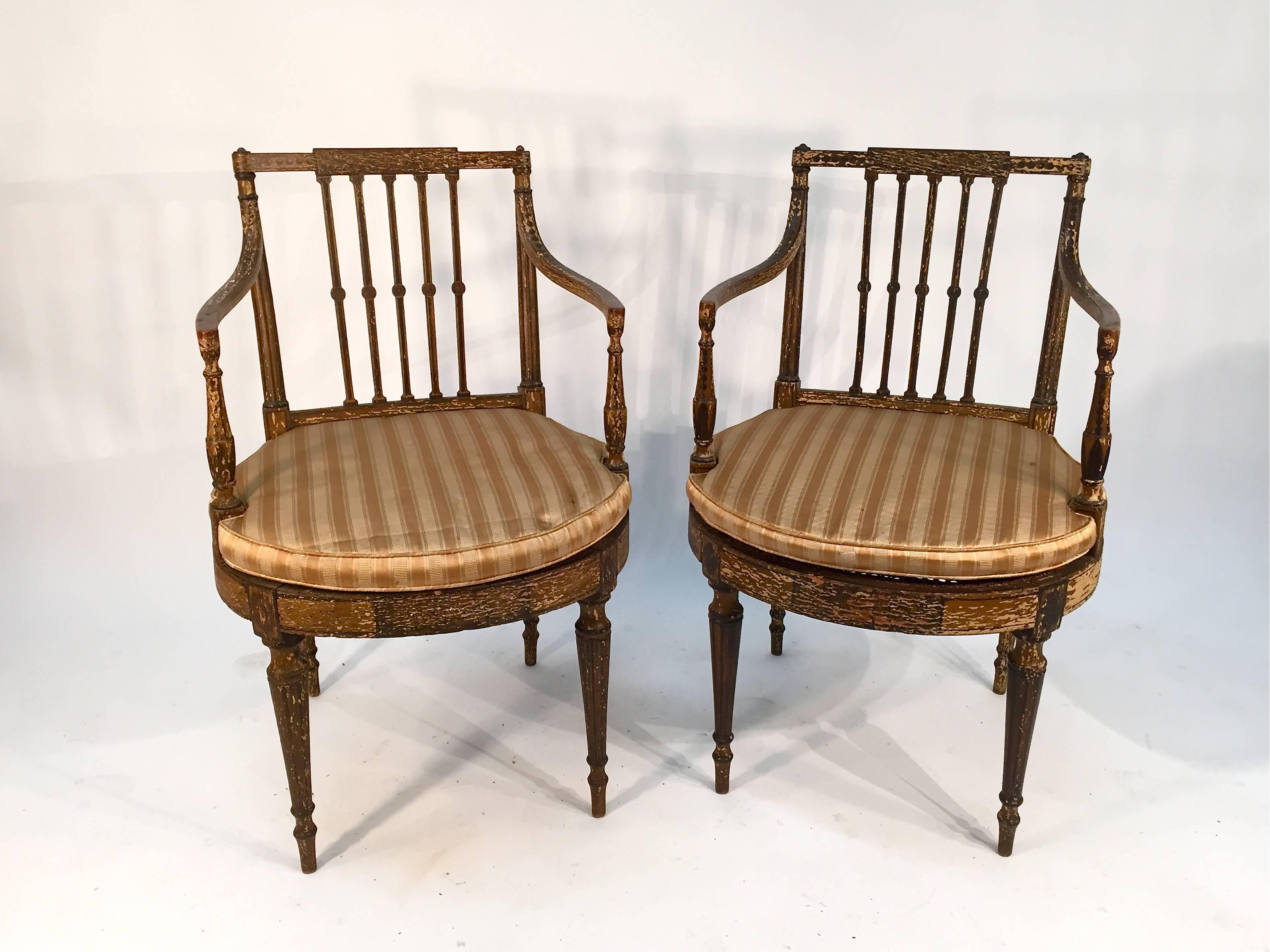 19th Century Painted English Regency Cane Seat Armchairs For Sale 7