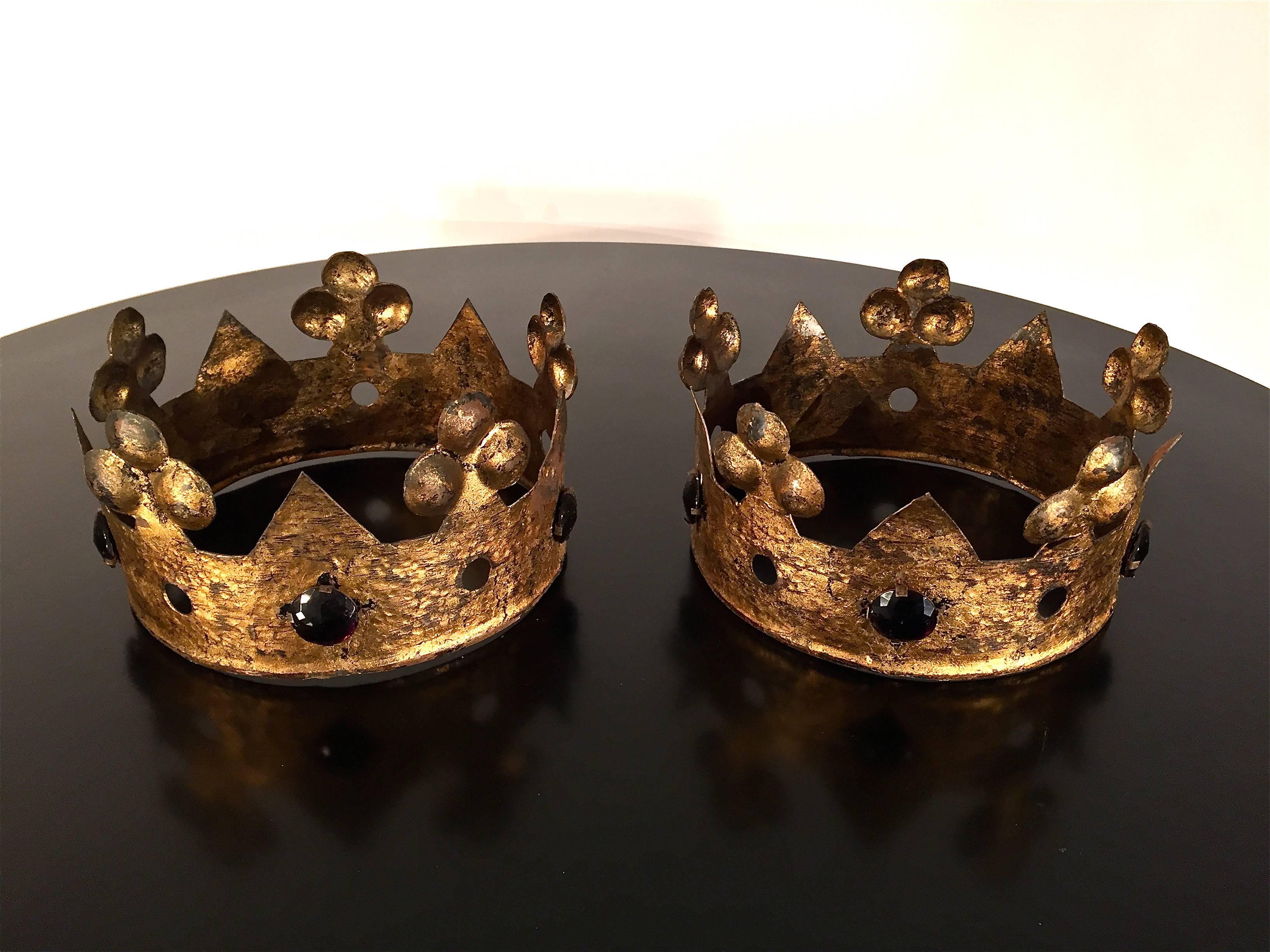 Italian Pair of Gilt Metal Crowns