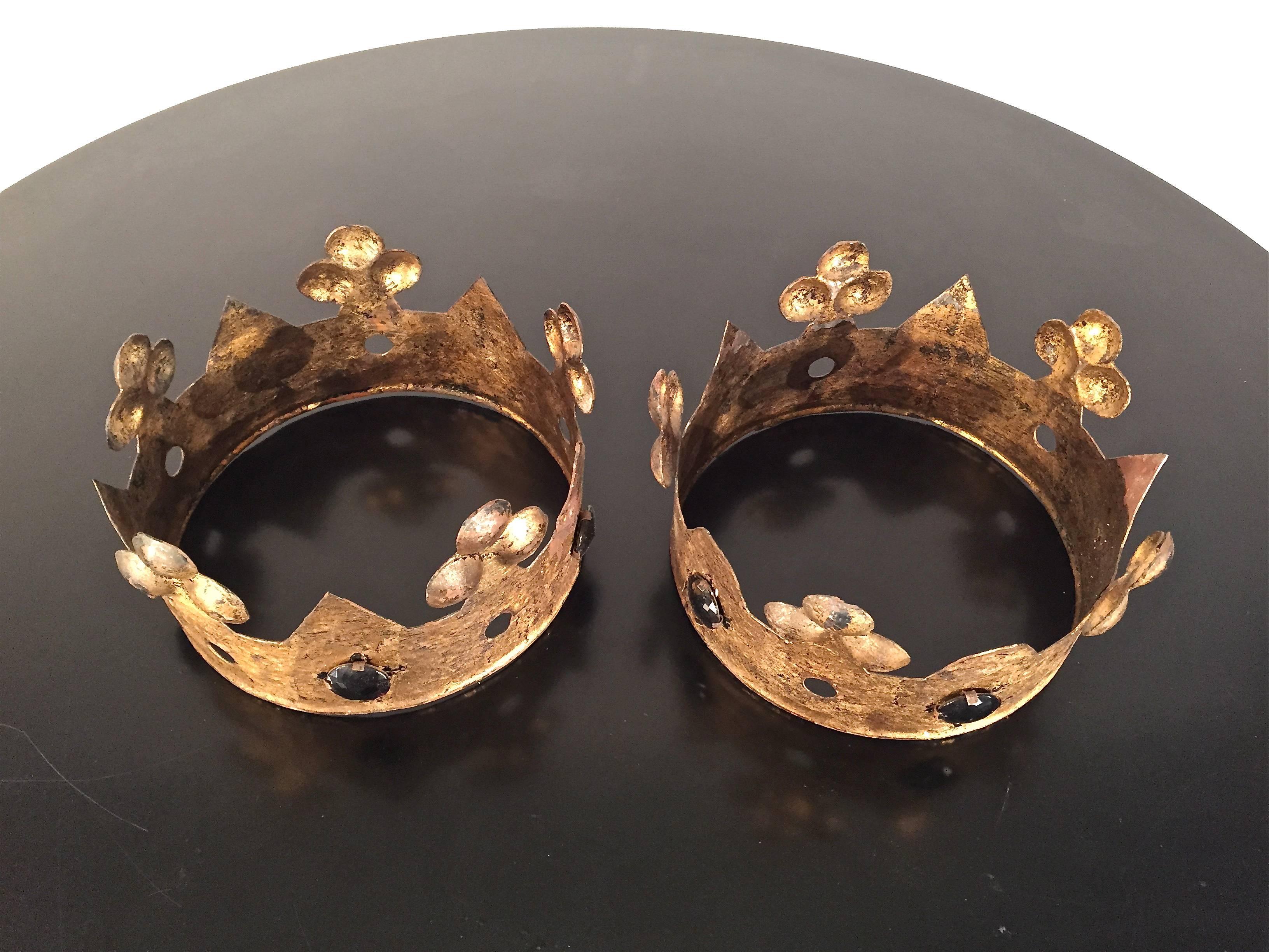 Pair of Gilt Metal Crowns In Good Condition In Lake Success, NY