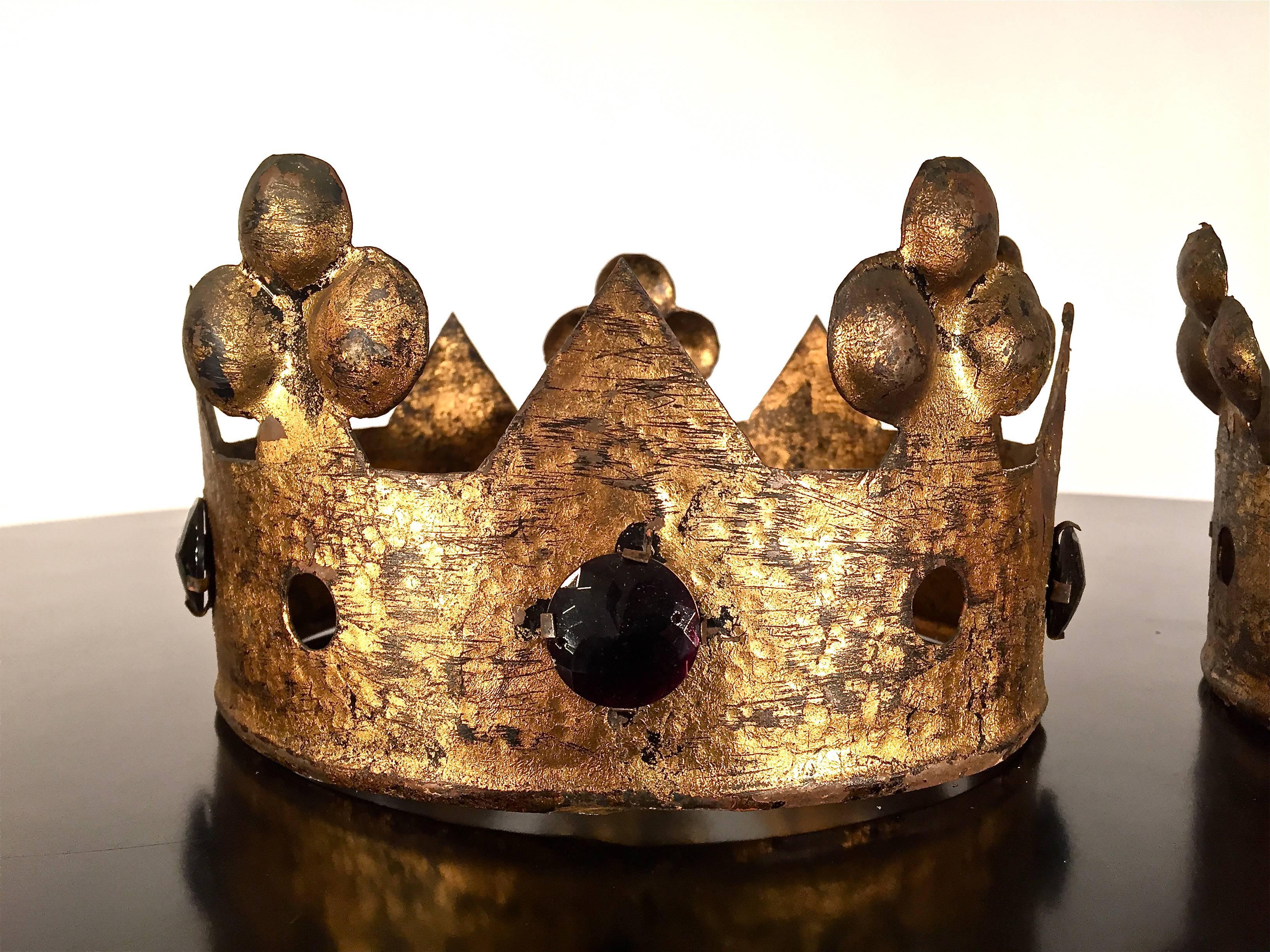 Mid-20th Century Pair of Gilt Metal Crowns