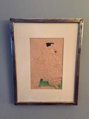 Carl Sprinchorn Ink and Watercolor on Paper "Lady Drinking", Paris, 1914