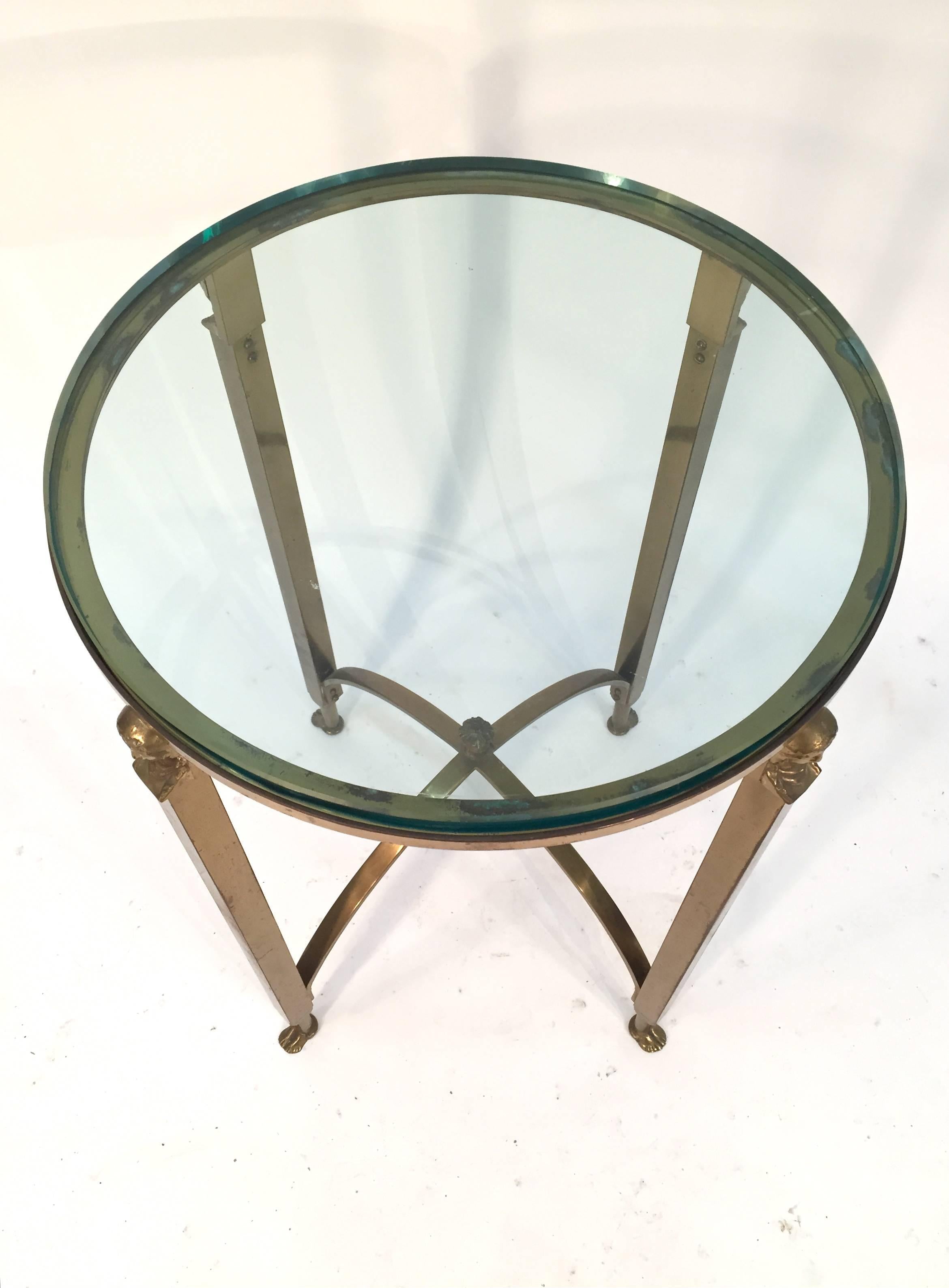 Late 20th Century French Empire Style Brass Side Table Manner of Maison Jansen For Sale