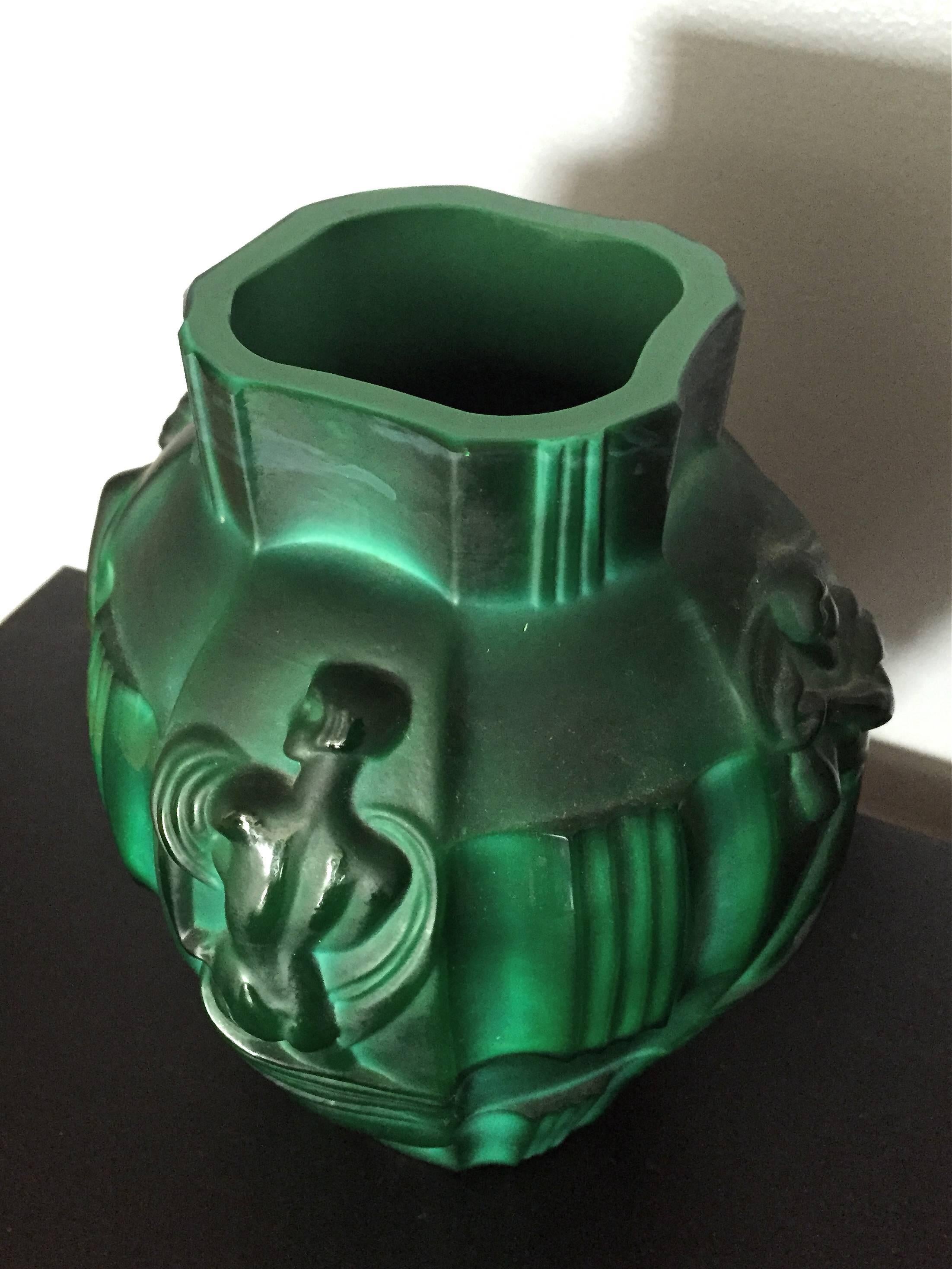 Mid-20th Century Art Deco Ingrid Malachite Glass Vase by Curt Schlevogt