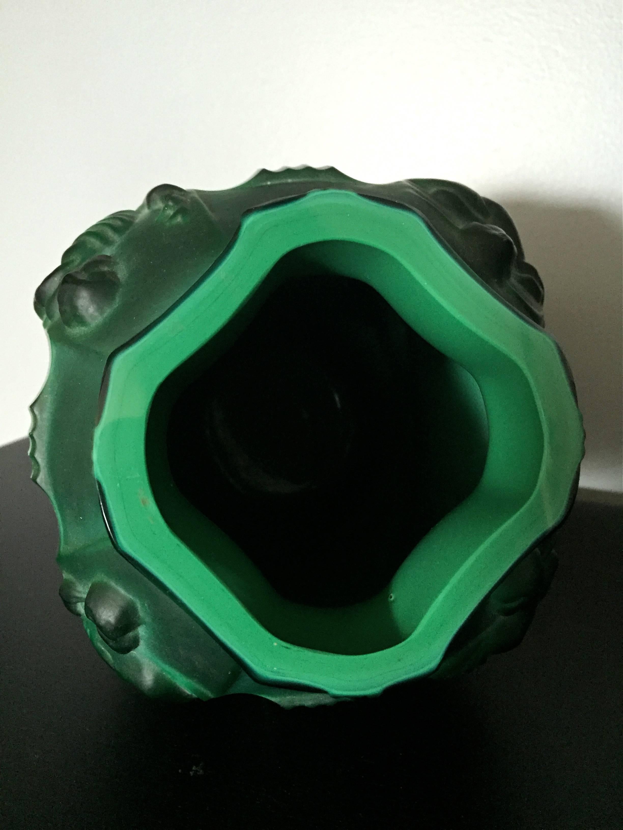 Art Deco Ingrid Malachite Glass Vase by Curt Schlevogt 2