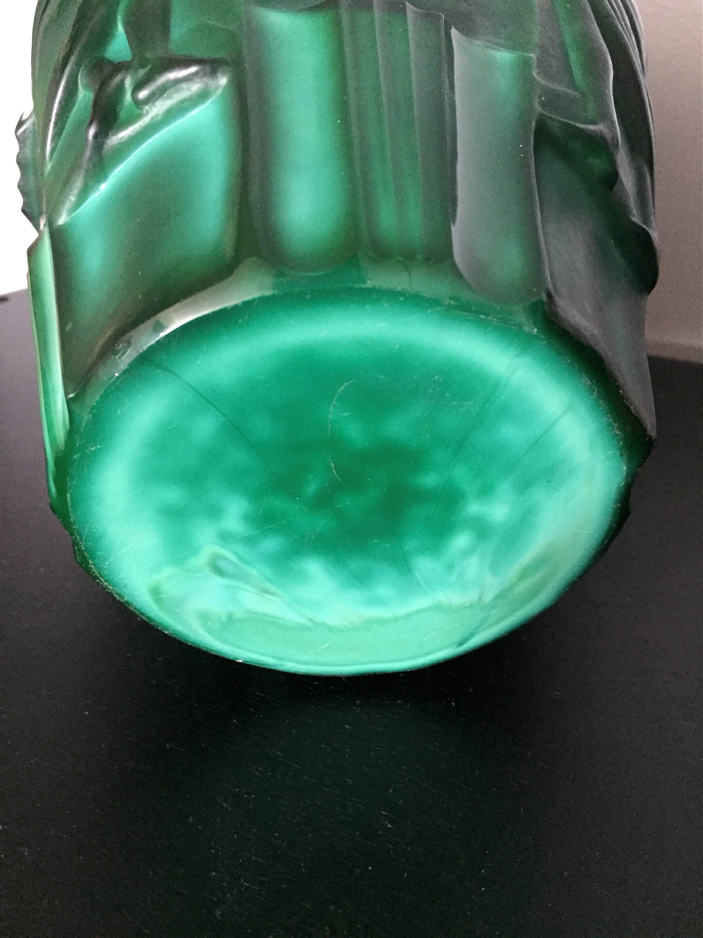 Art Deco Ingrid Malachite Glass Vase by Curt Schlevogt 4