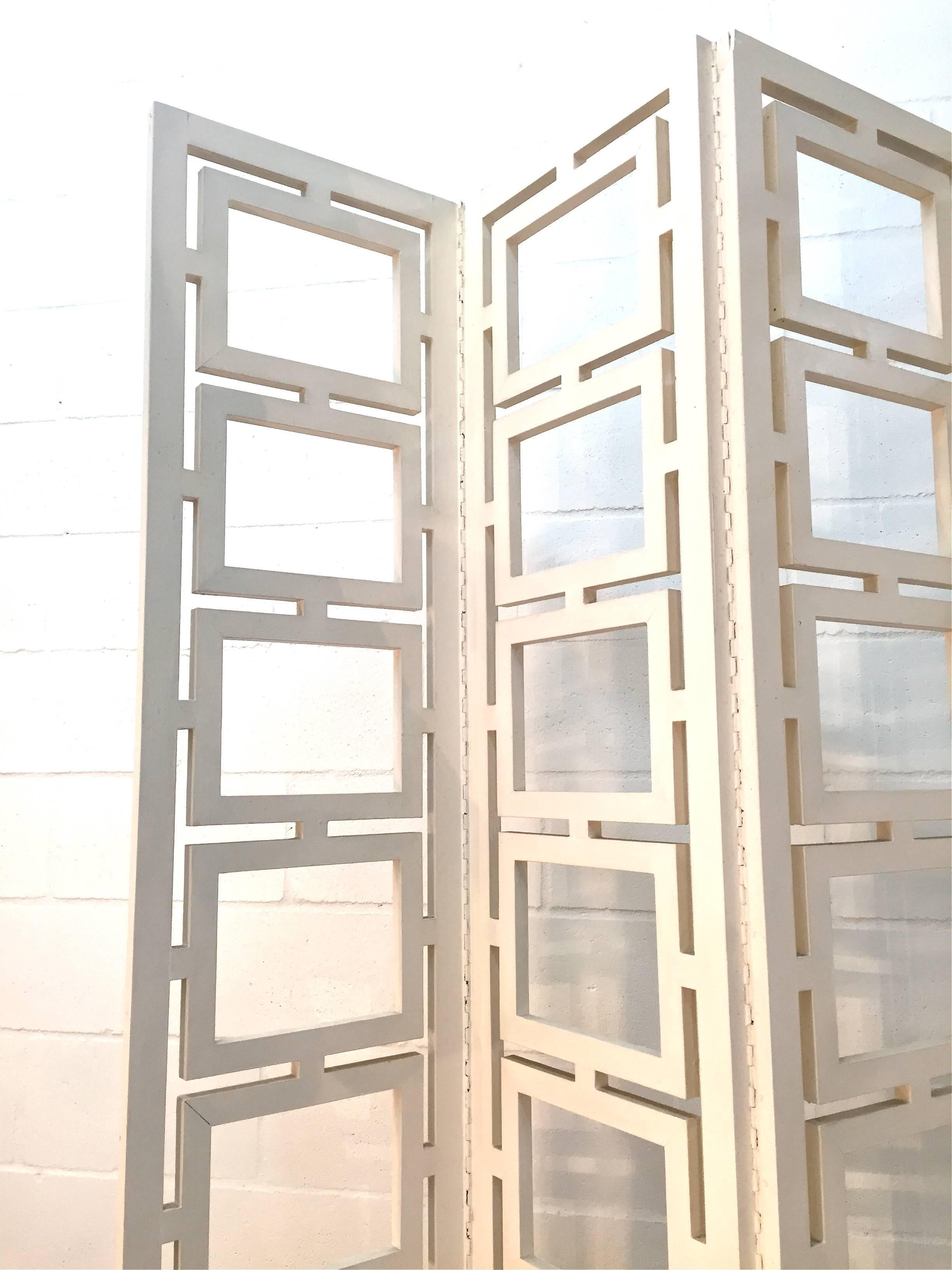 Wood Decorative Four-Panel Screen or Room Divider For Sale