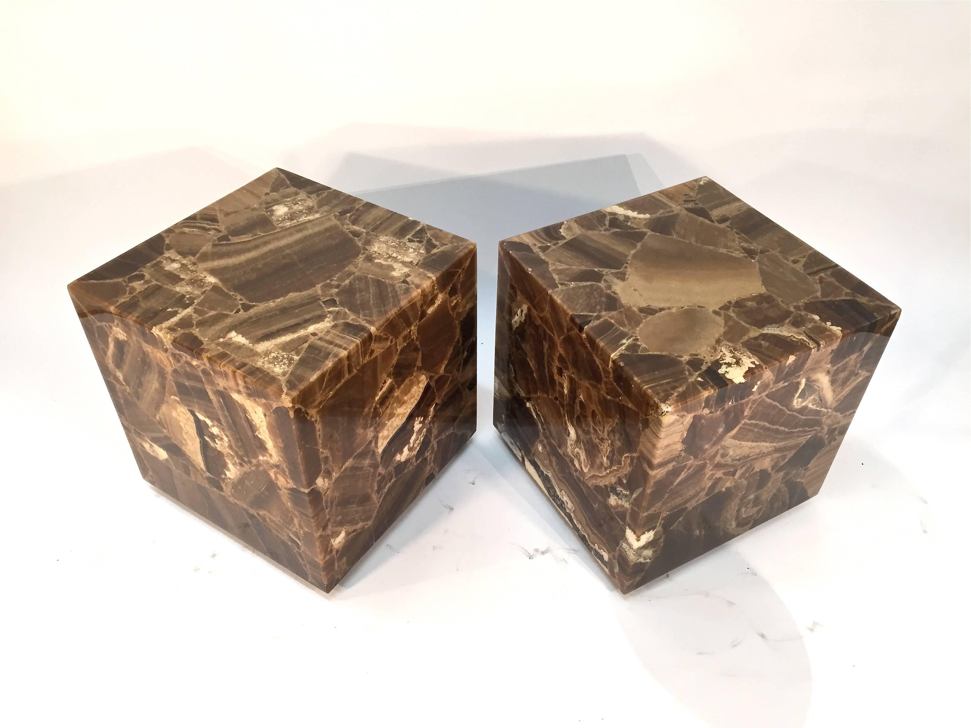 Mexican Onyx Rolling Cube Tables by Muller's of Mexico For Sale