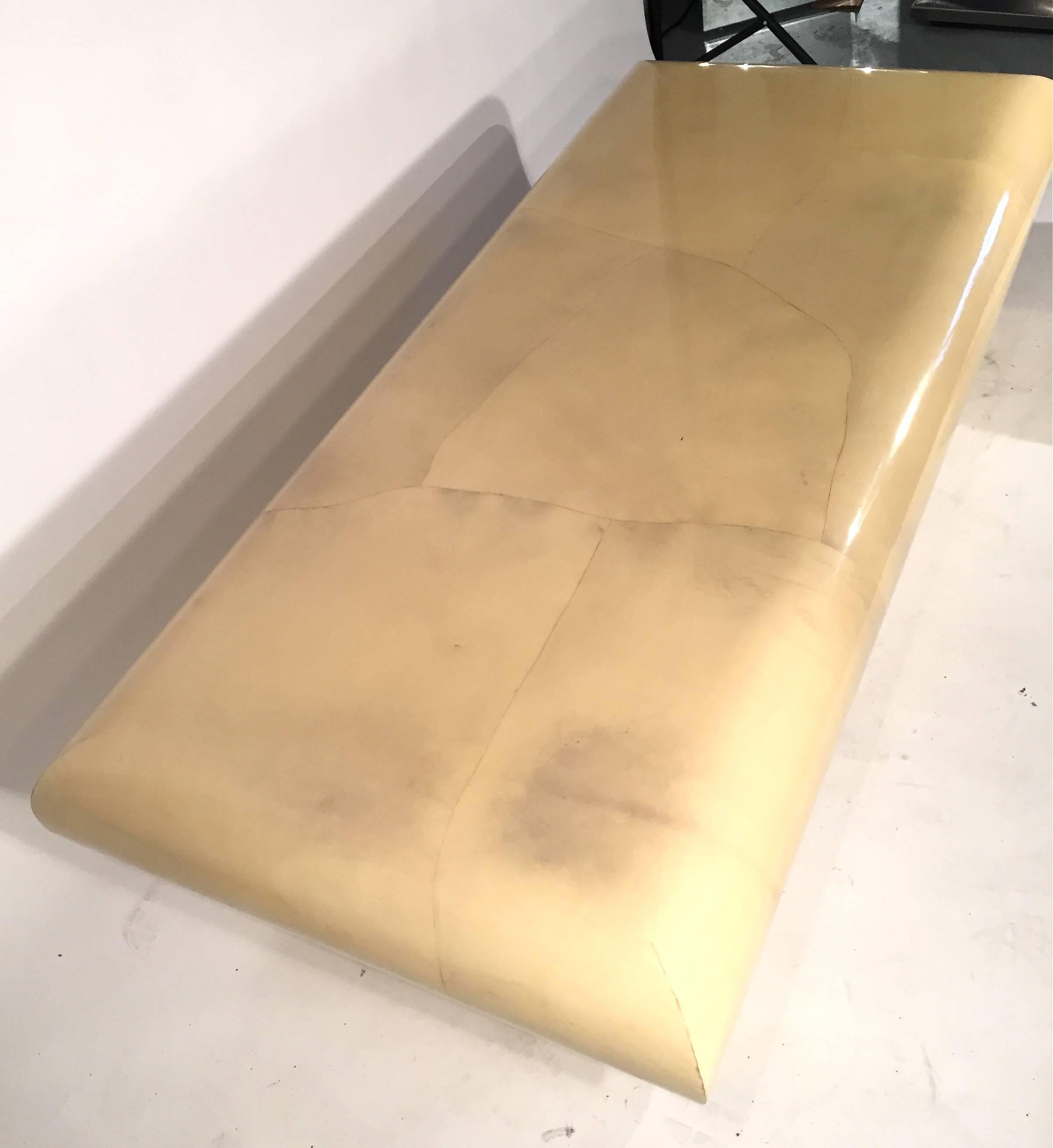 Parchment Lacquered Coffee Table with Brass Base For Sale 4