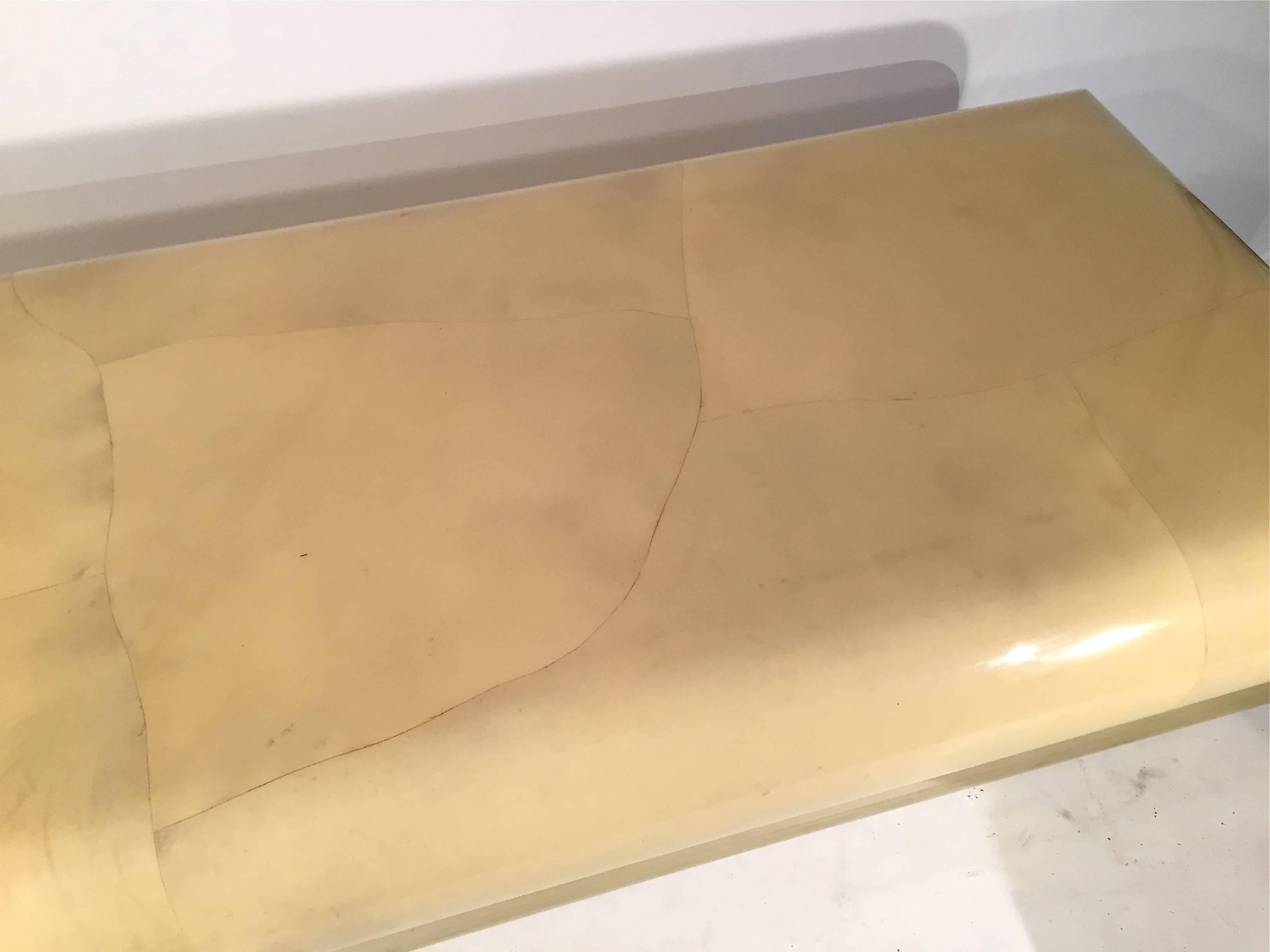 Parchment Lacquered Coffee Table with Brass Base For Sale 5