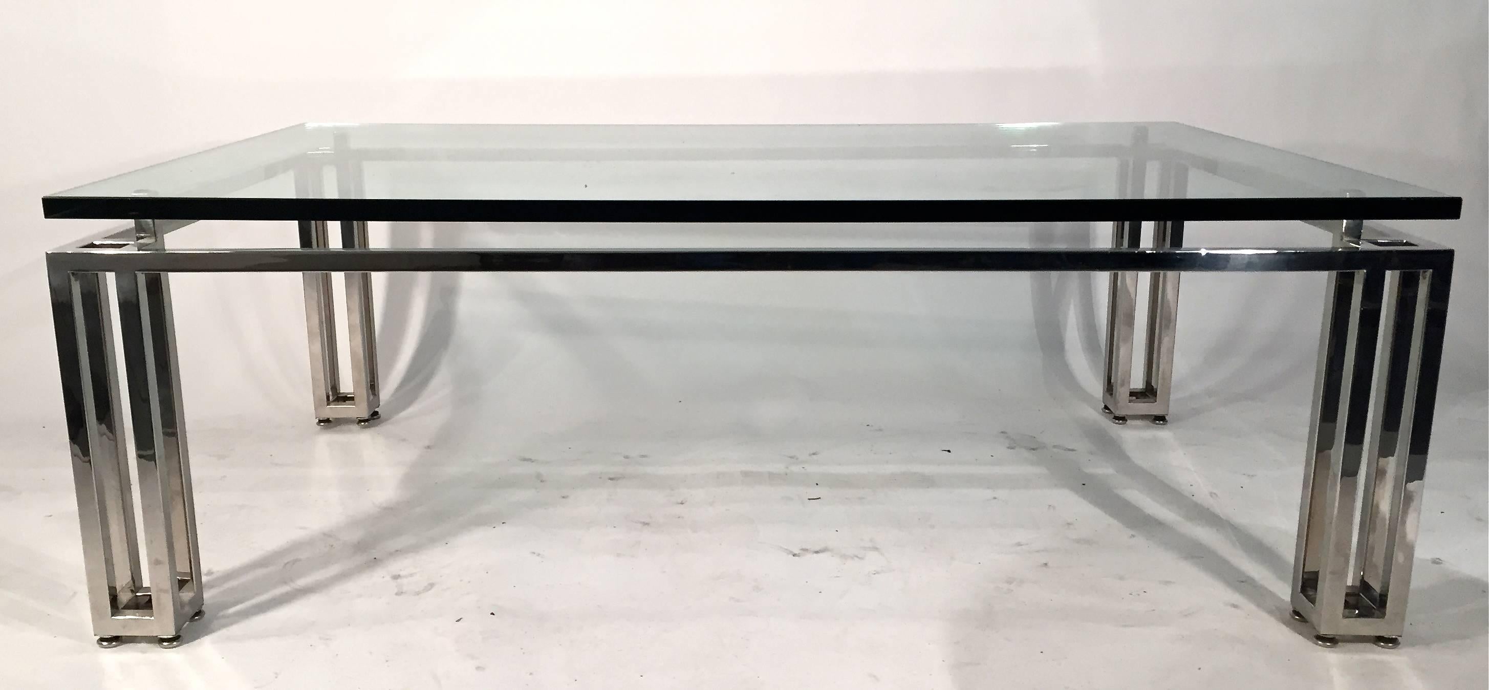 Chrome Base Coffee Table with Floating Glass Top In Good Condition For Sale In Lake Success, NY
