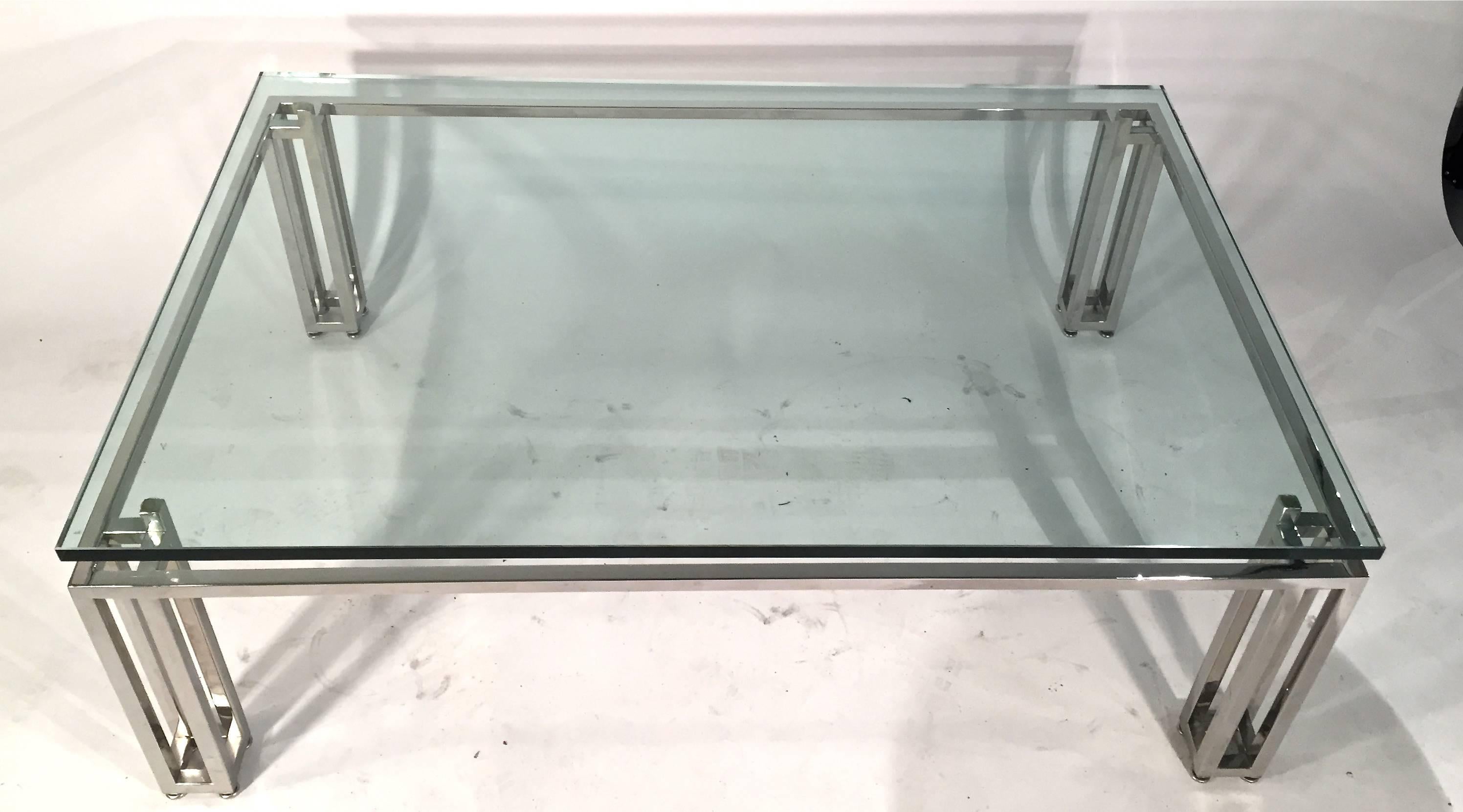 Late 20th Century Chrome Base Coffee Table with Floating Glass Top For Sale