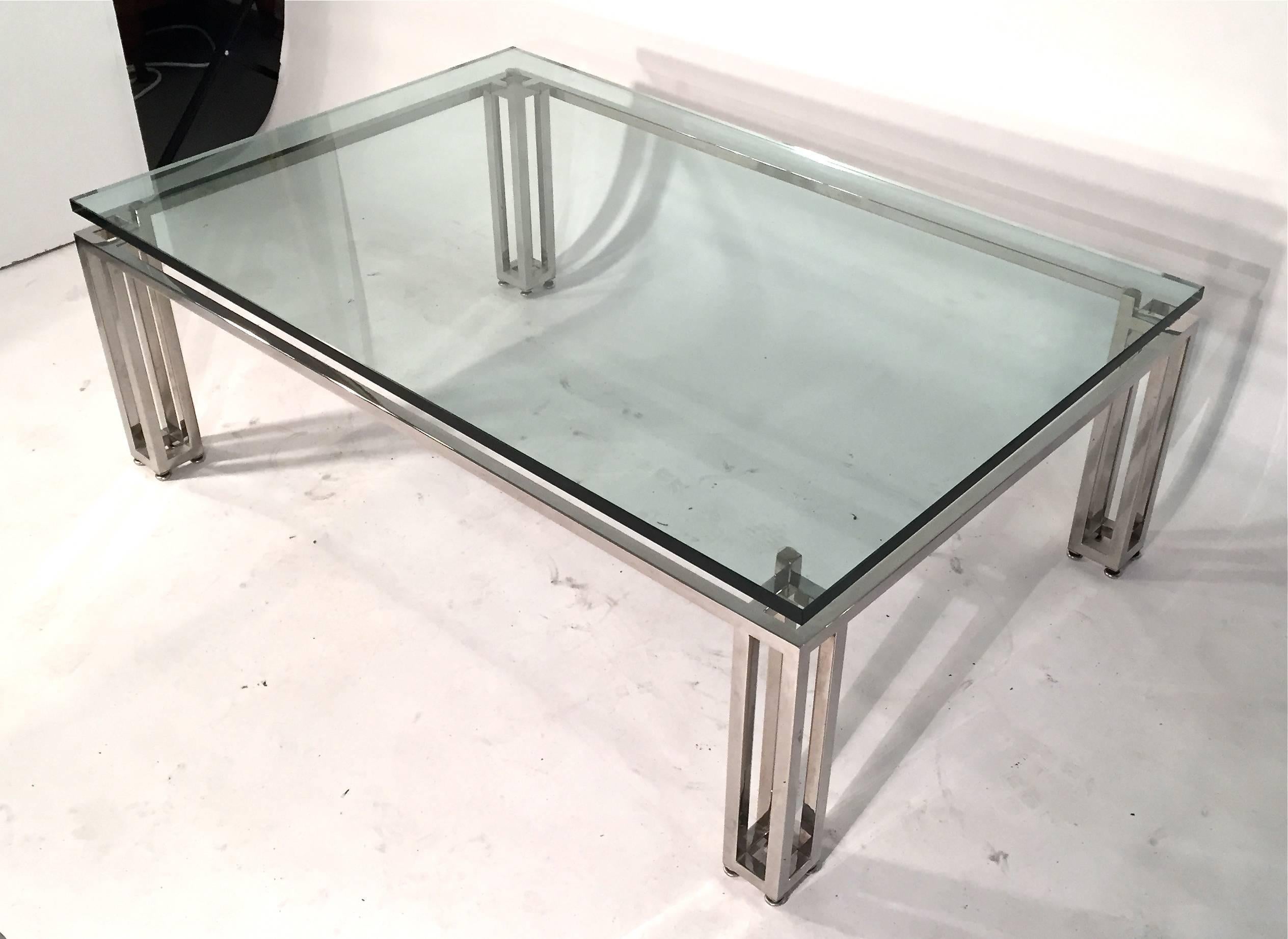 Chrome Base Coffee Table with Floating Glass Top For Sale 3