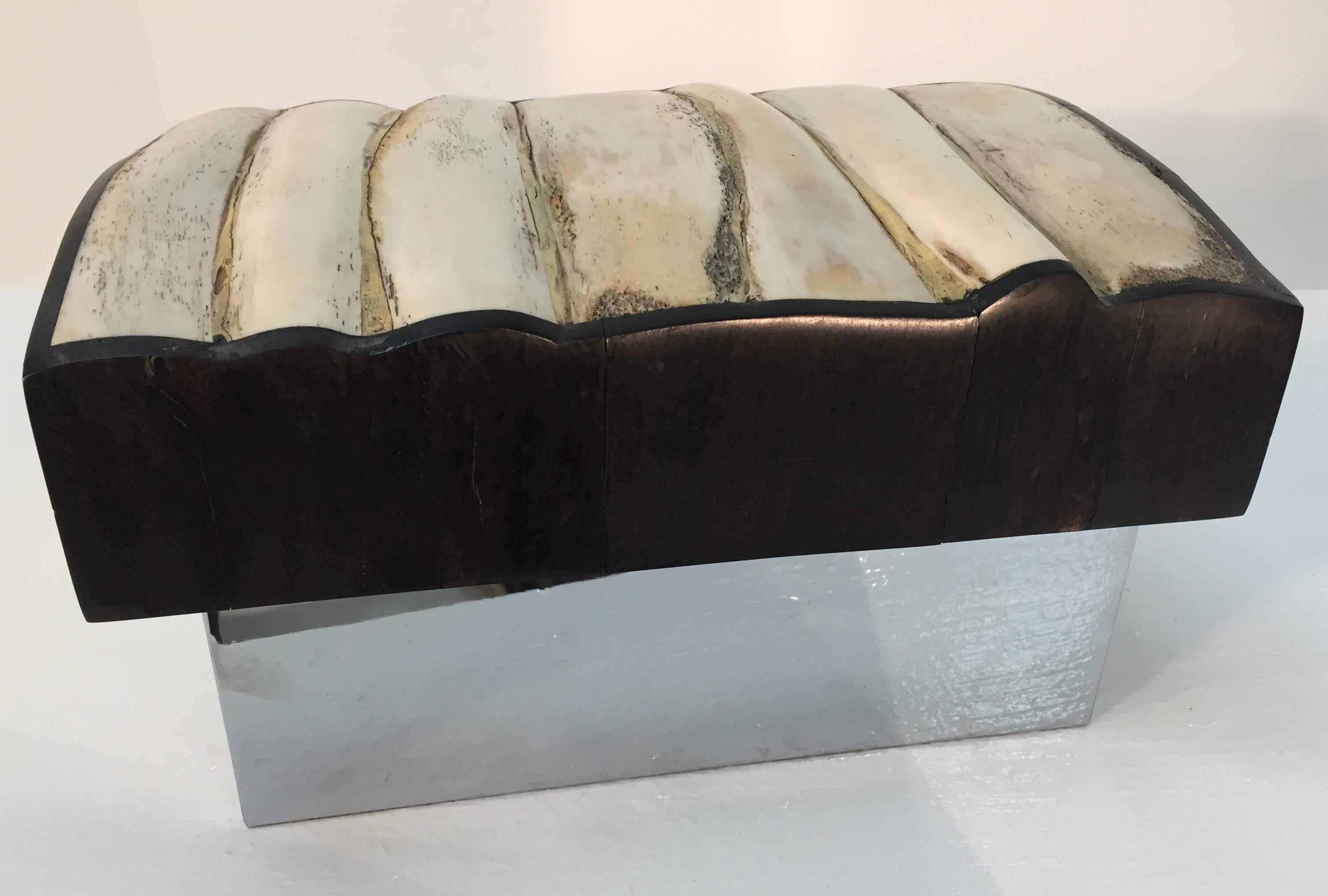Gene Jonson & Robert Marcius box made of antler, wood and chromed steel. The interior is lined with suede.