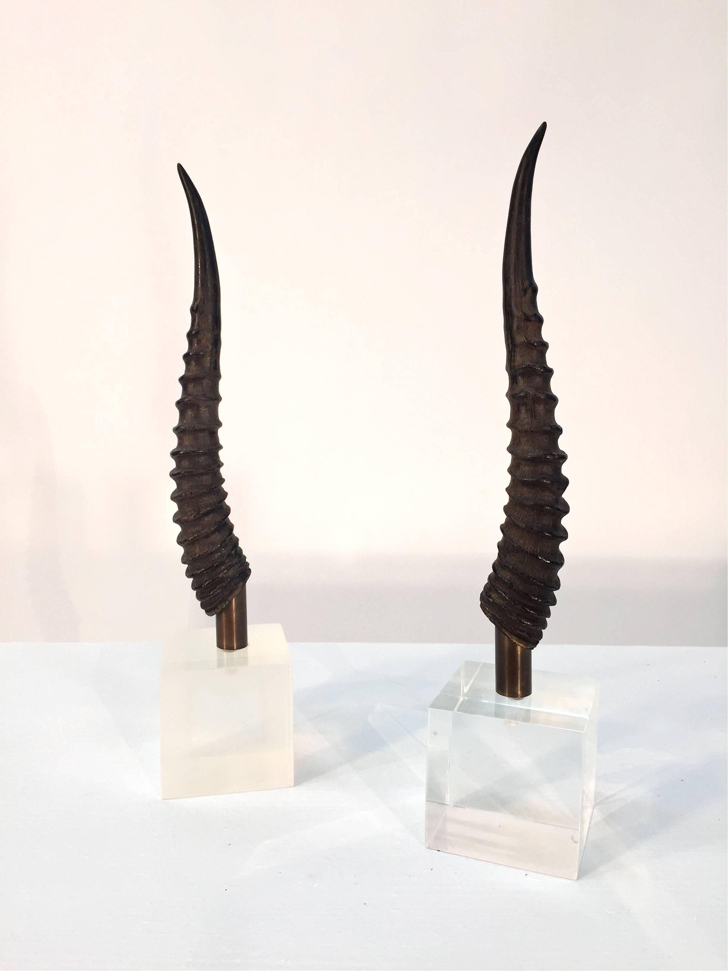 Late 20th Century Pair of Gazelle Horns Mounted on Lucite For Sale