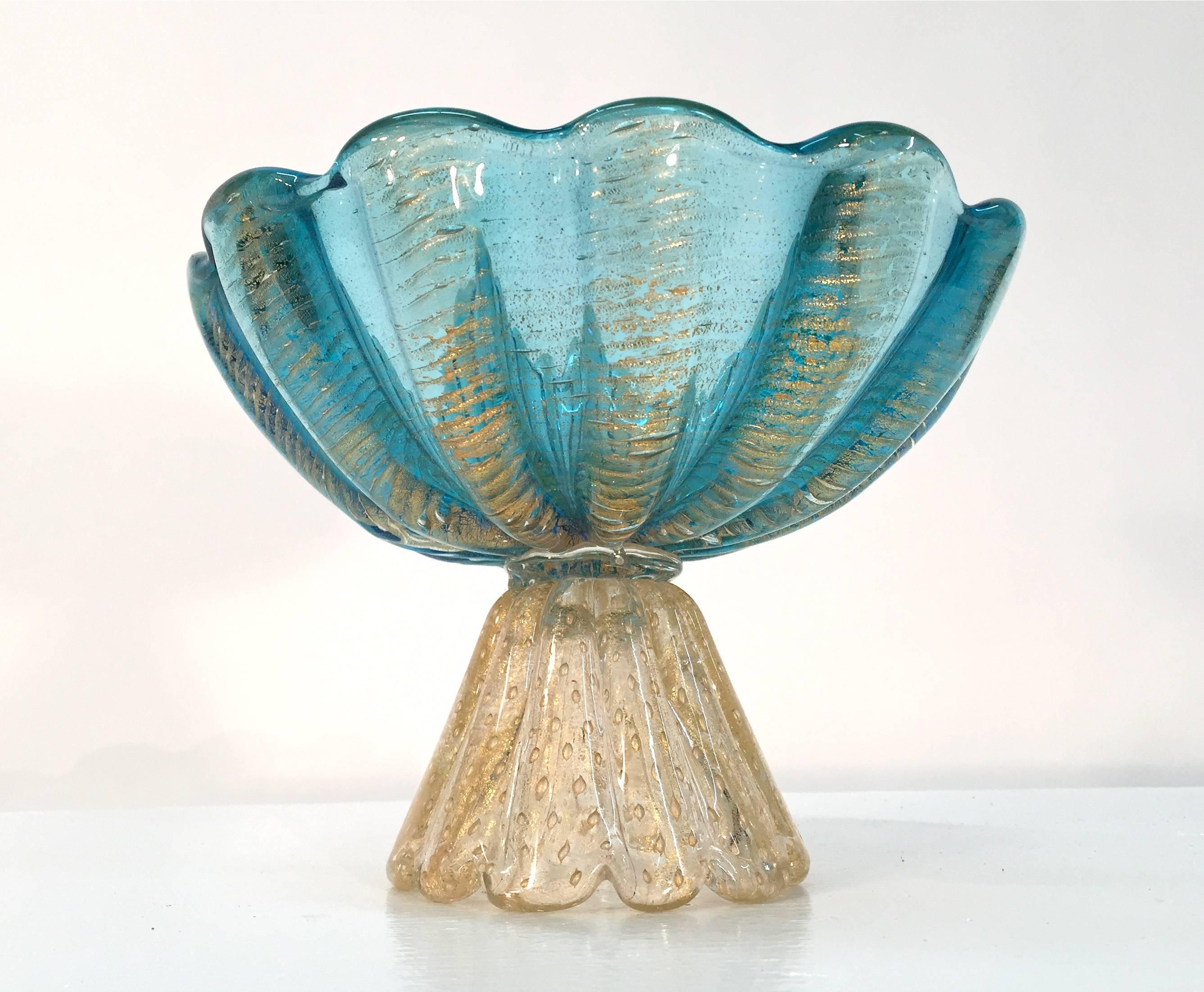 Ercole Barovier art glass footed compote bowl, Italy, 1950s.