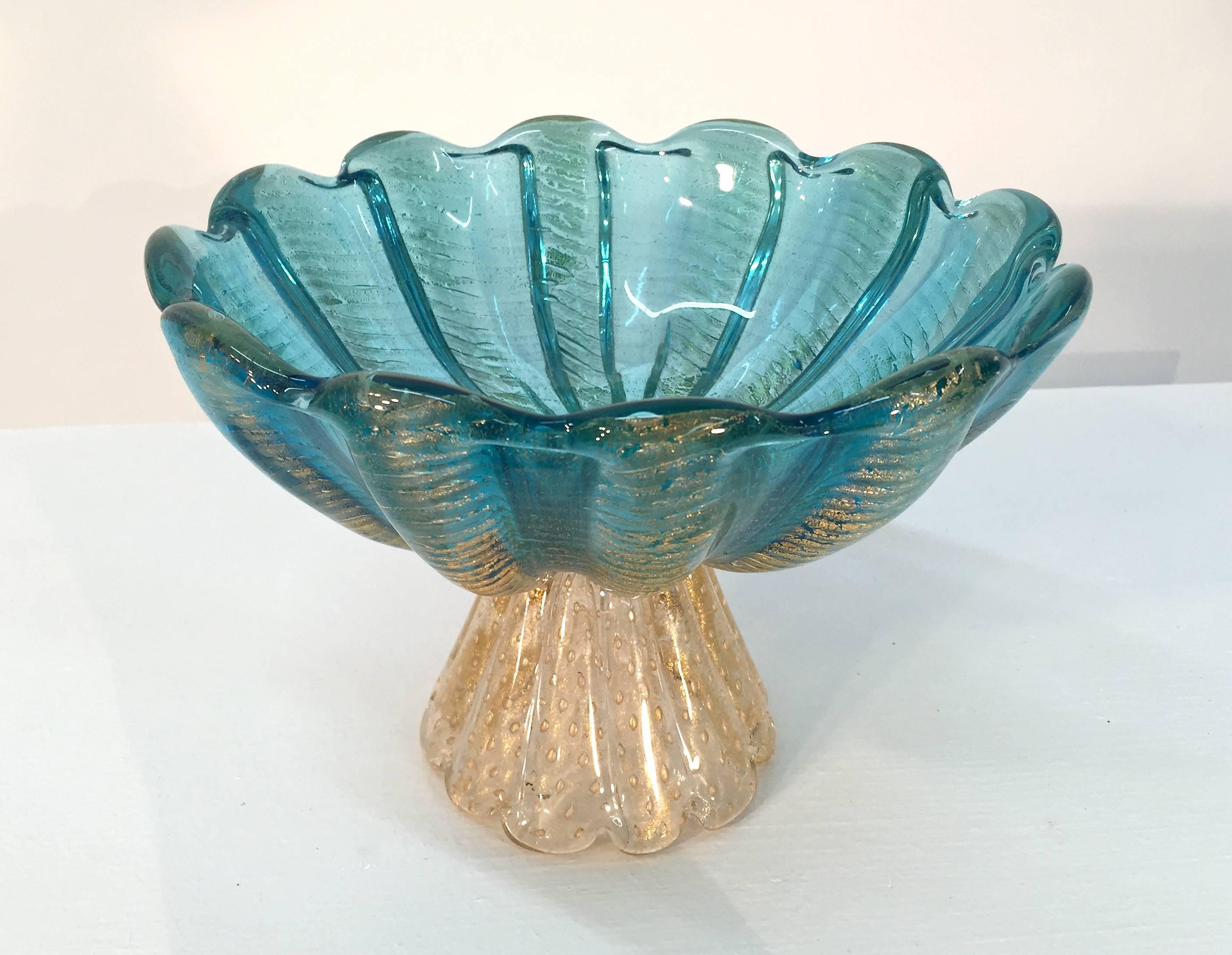 Ercole Barovier Murano Italian Art Glass Footed Compote Bowl In Good Condition For Sale In Lake Success, NY