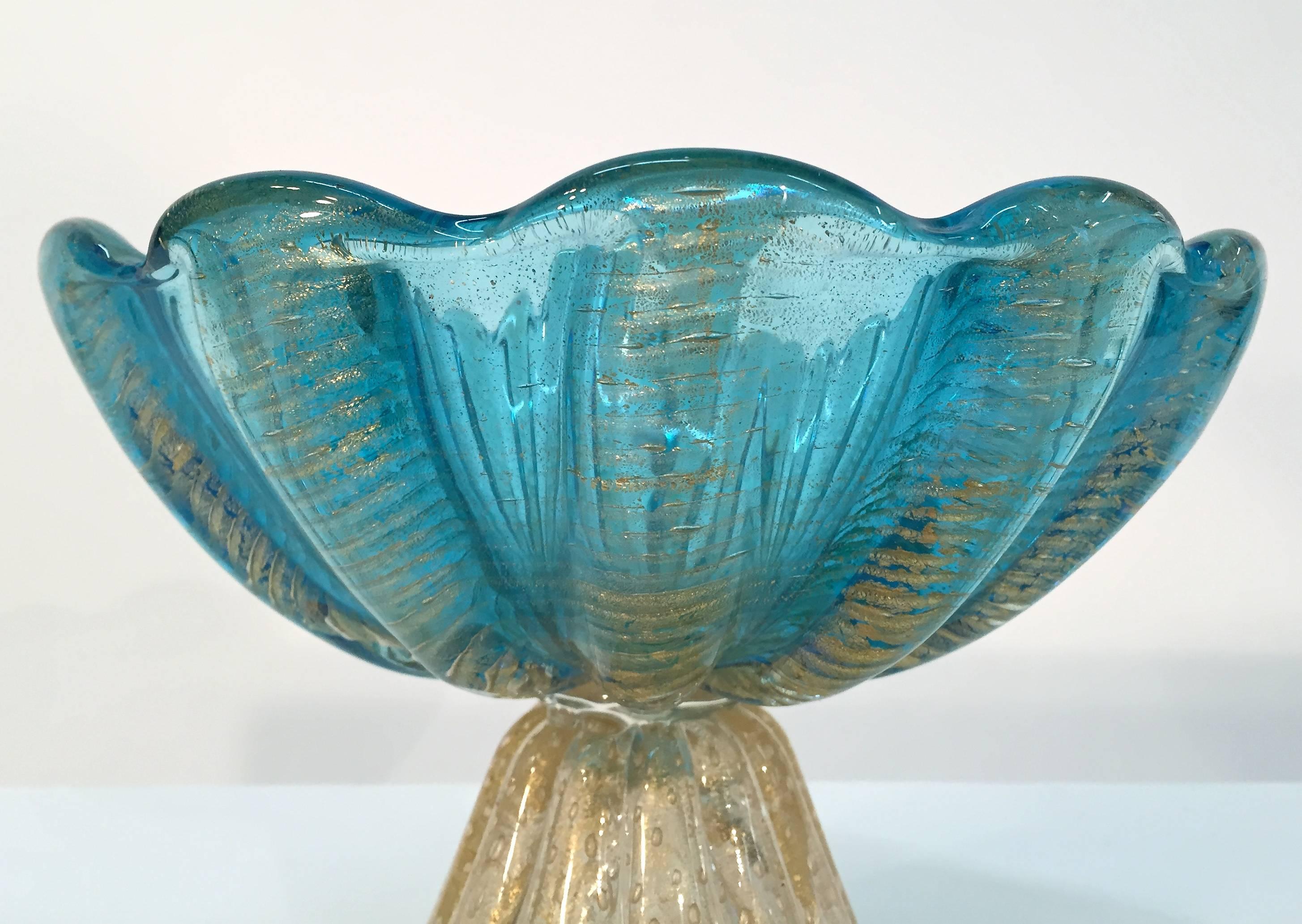 Mid-20th Century Ercole Barovier Murano Italian Art Glass Footed Compote Bowl For Sale