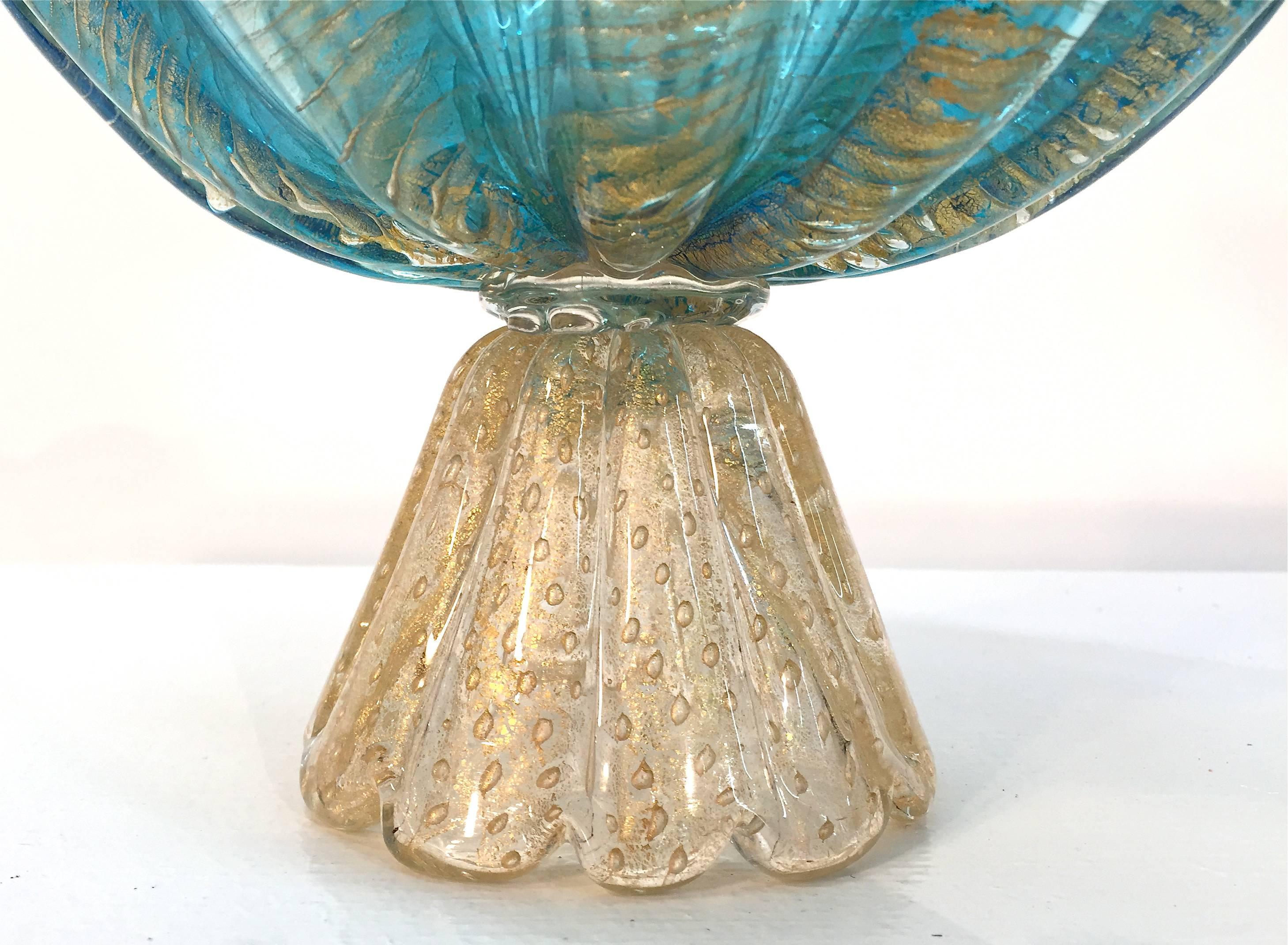 Ercole Barovier Murano Italian Art Glass Footed Compote Bowl For Sale 1