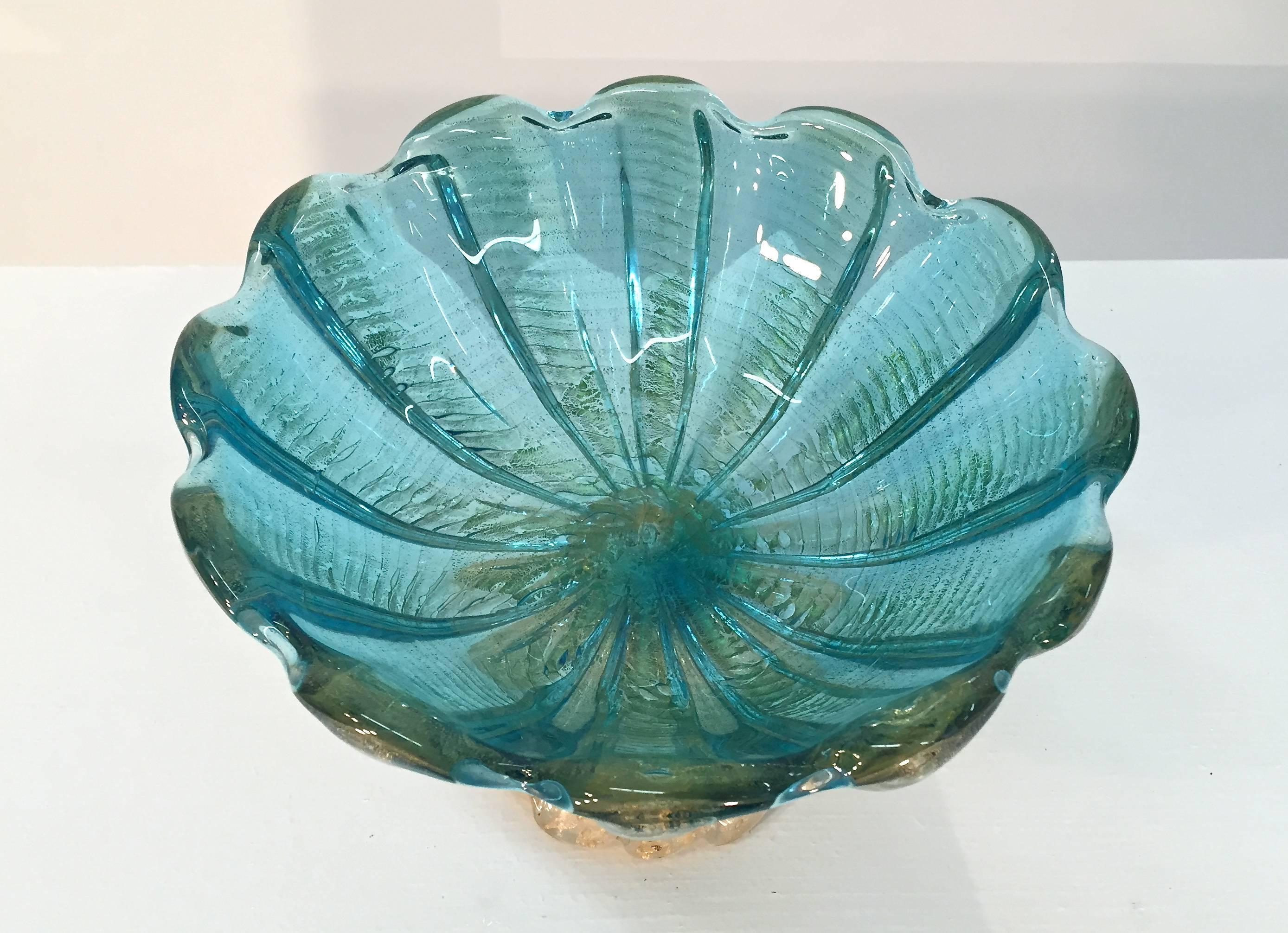Ercole Barovier Murano Italian Art Glass Footed Compote Bowl For Sale 2