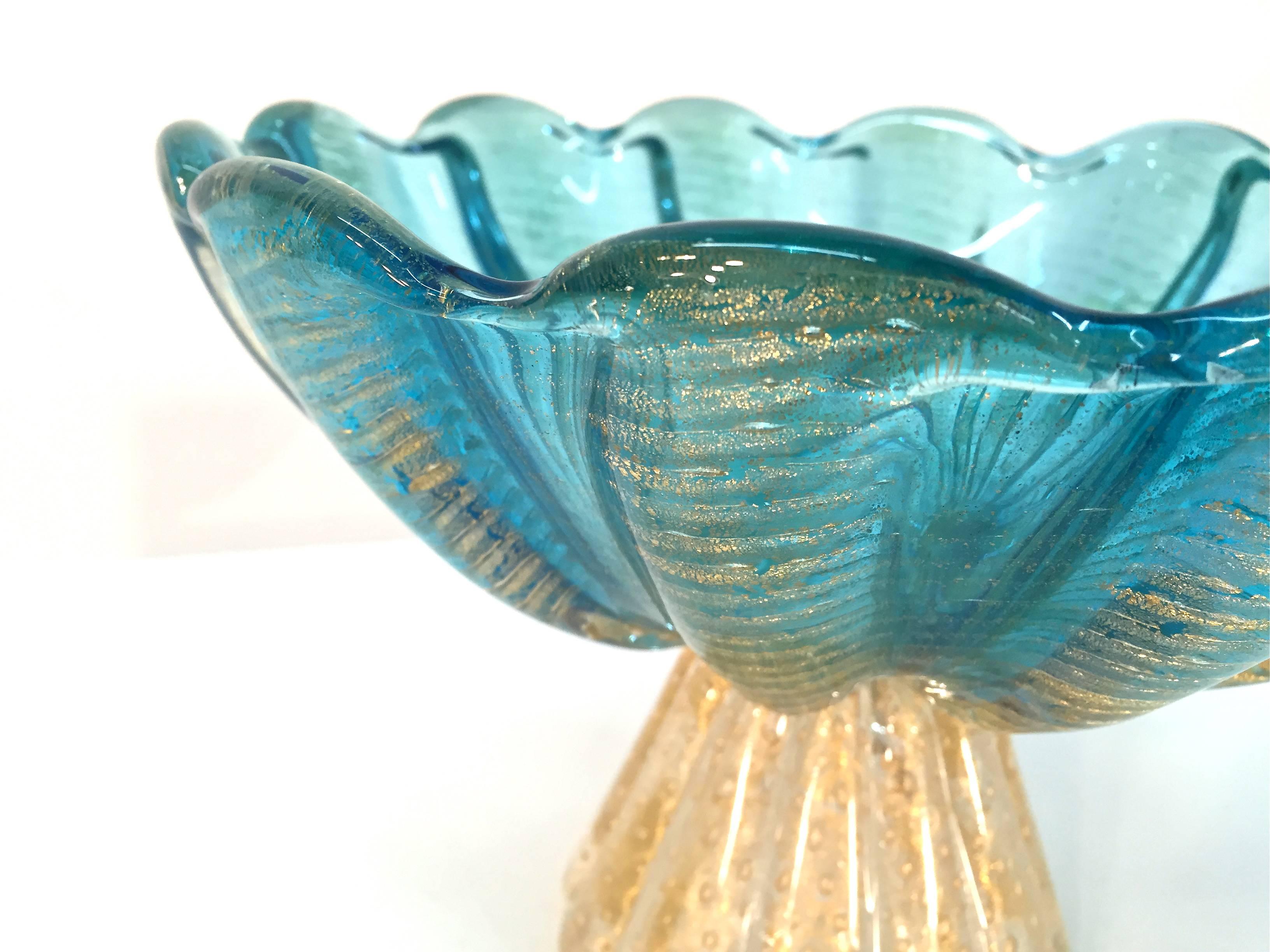 Ercole Barovier Murano Italian Art Glass Footed Compote Bowl For Sale 3