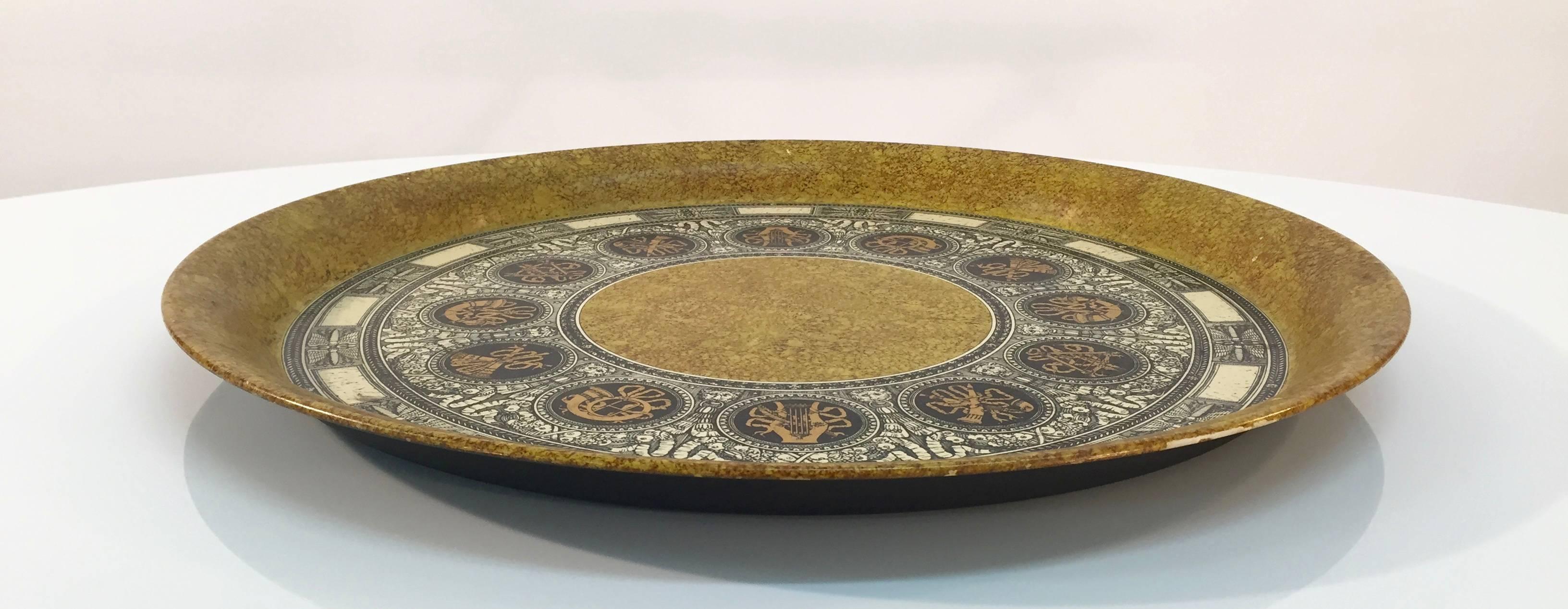 Mid-20th Century Piero Fornasetti Neoclassical Metal Tray For Sale