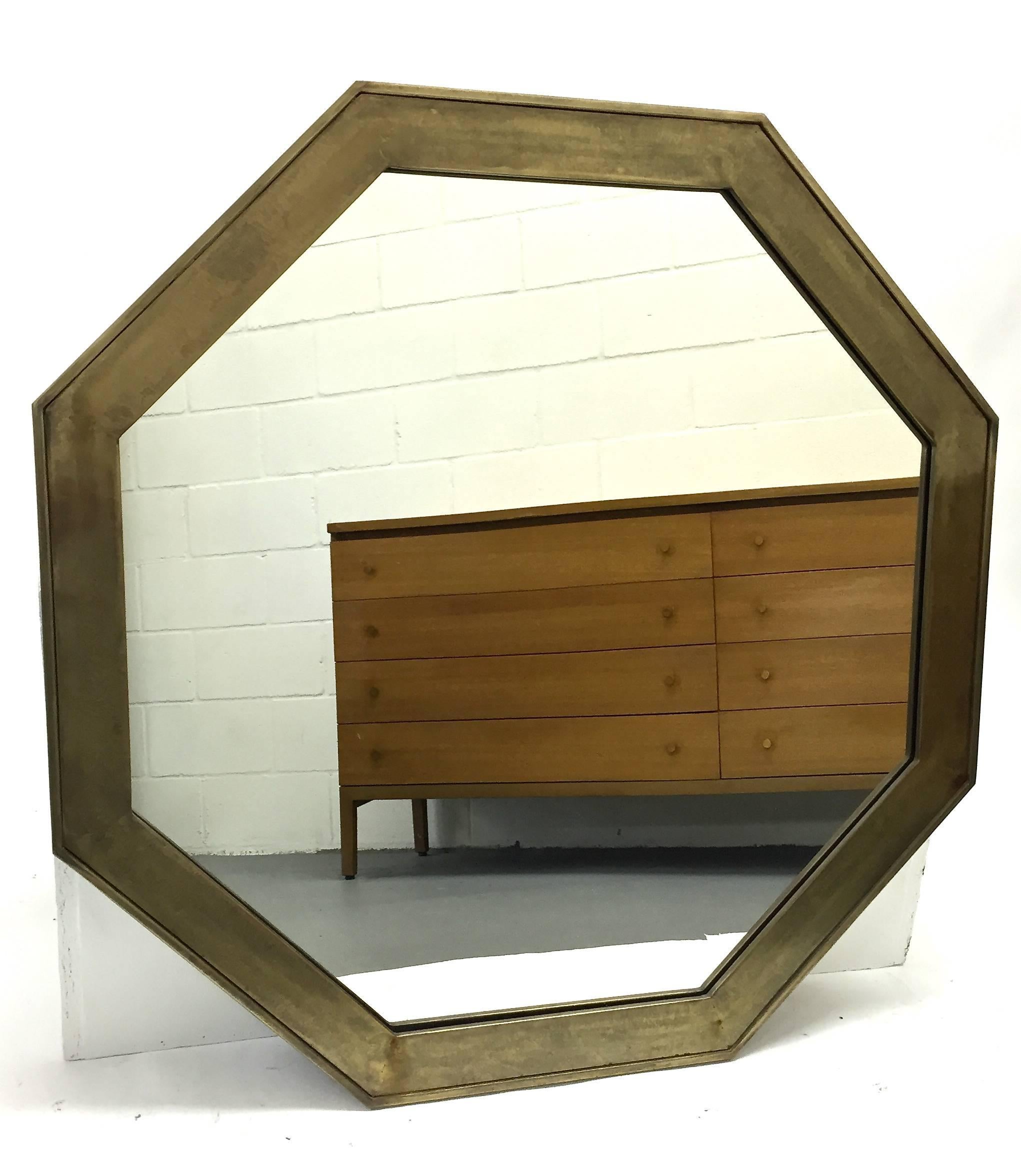 John Widdicomb Octagonal Brass Wall Mirror For Sale 1