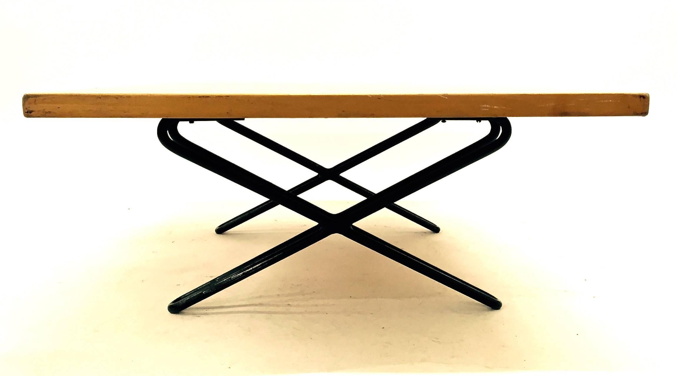 Rare coffee table designed by Henry Robert Kann with a maple top and iron legs, USA, 1950s.