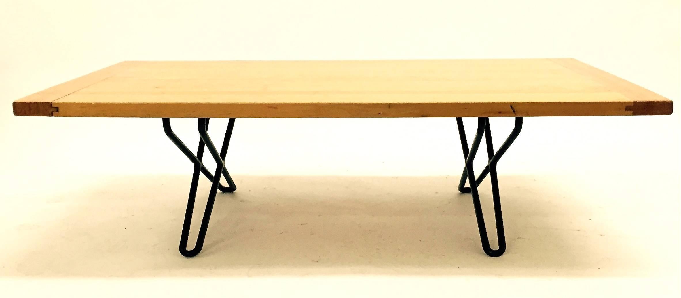 American Henry Robert Kann Coffee Table with Sculptural Iron Hairpin Legs, 1950s For Sale