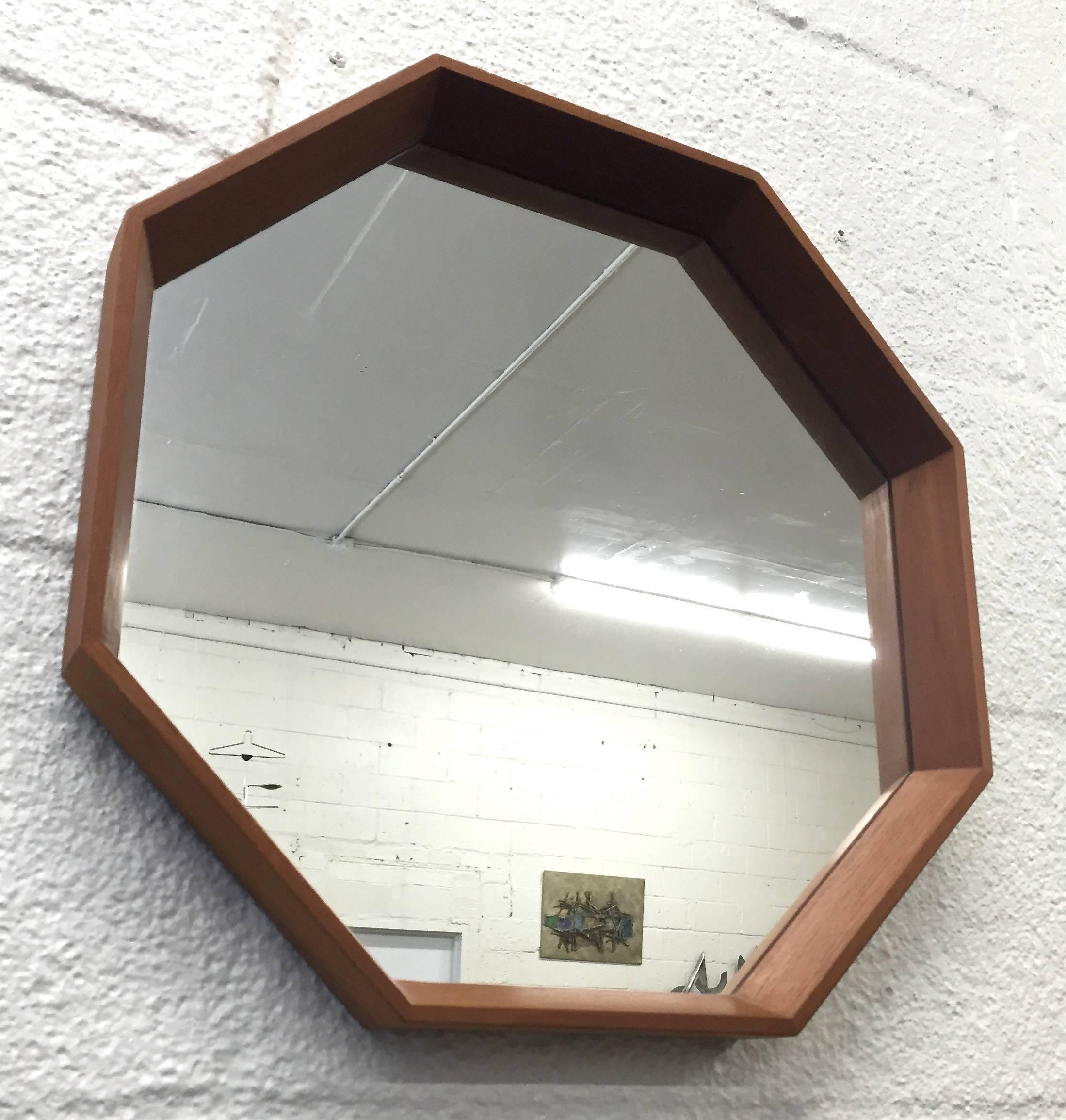 Mid-20th Century Octagonal Danish Teak Wall Mirror For Sale