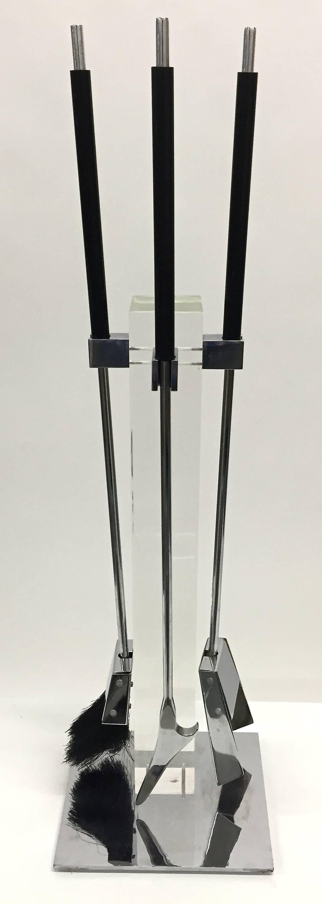 Italian Lucite and Chrome Modern Fireplace Tools, 1970s For Sale