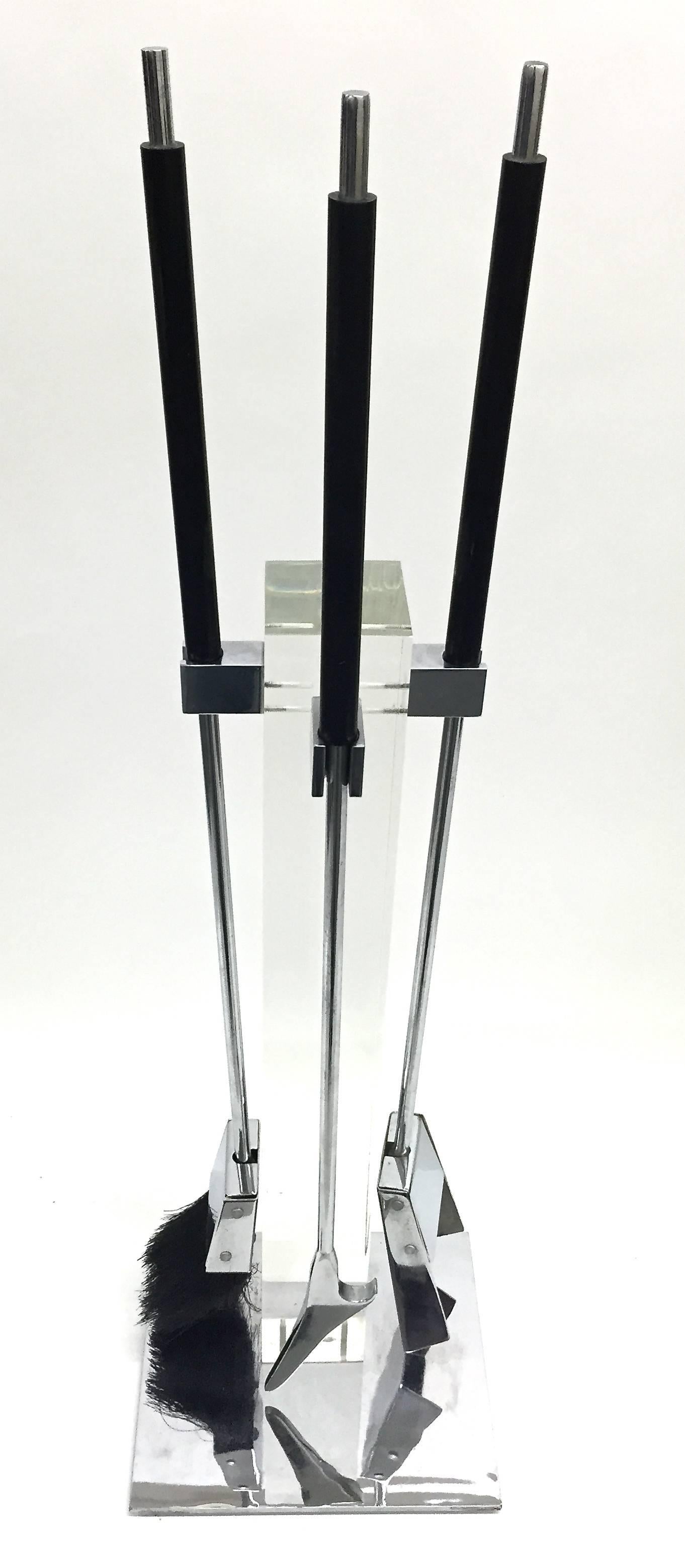 Late 20th Century Lucite and Chrome Modern Fireplace Tools, 1970s For Sale