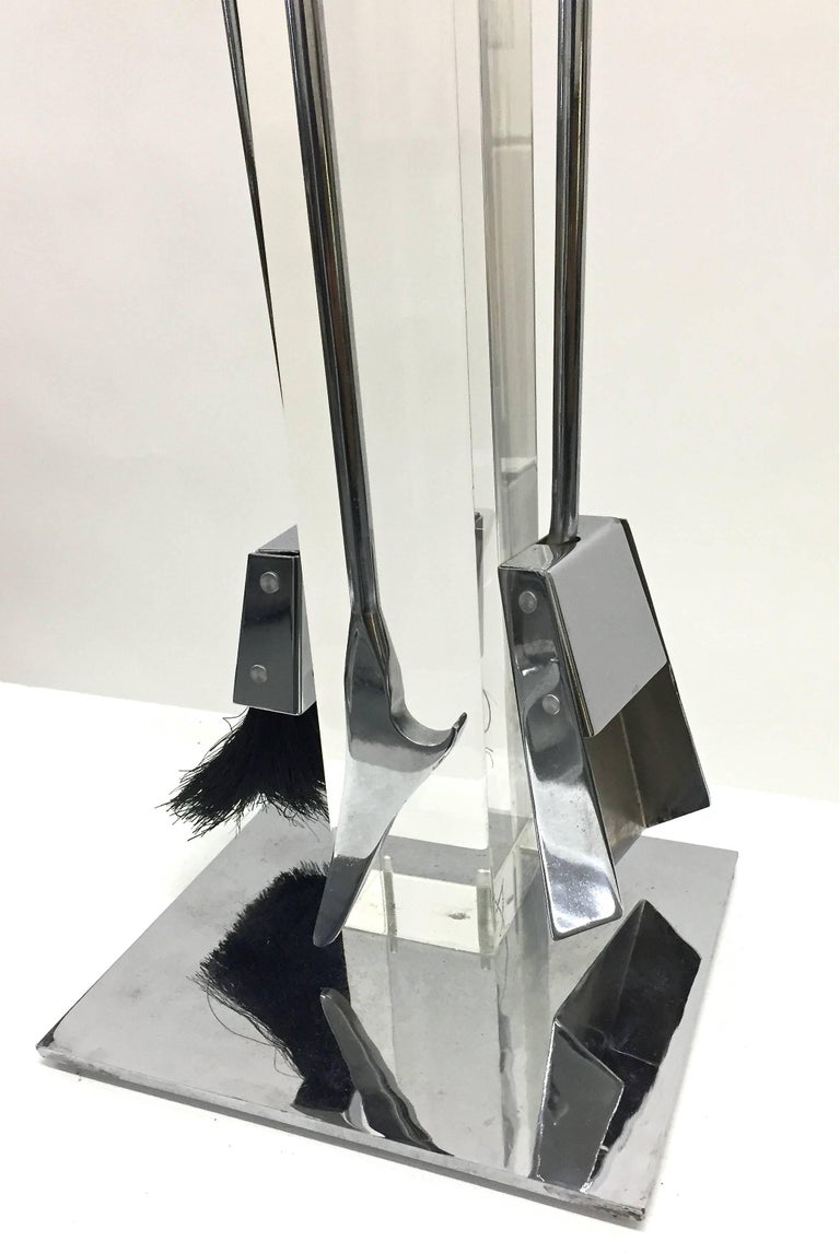 Lucite and Chrome Modern Fireplace Tools, 1970s For Sale at 1stDibs