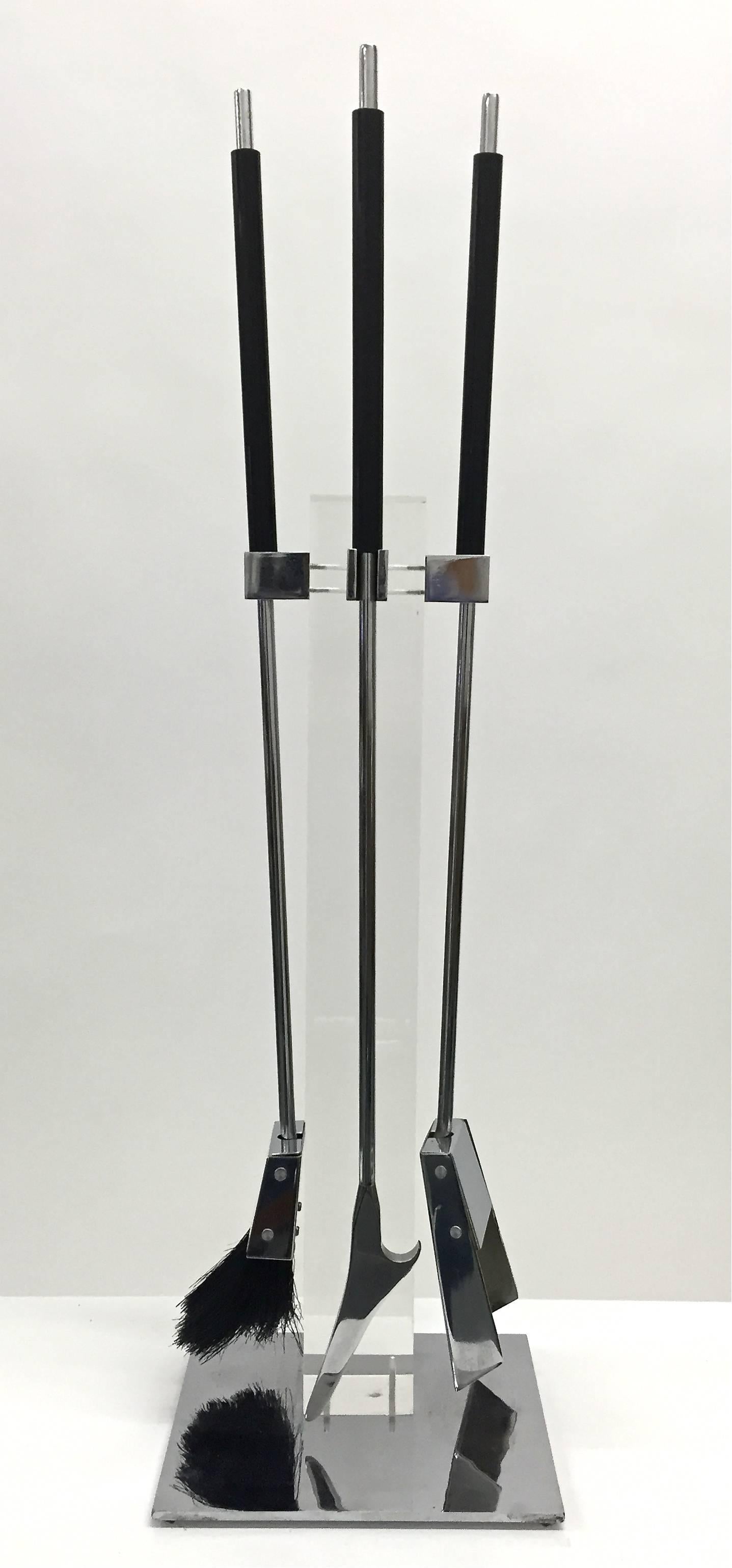 Lucite and Chrome Modern Fireplace Tools, 1970s For Sale 5