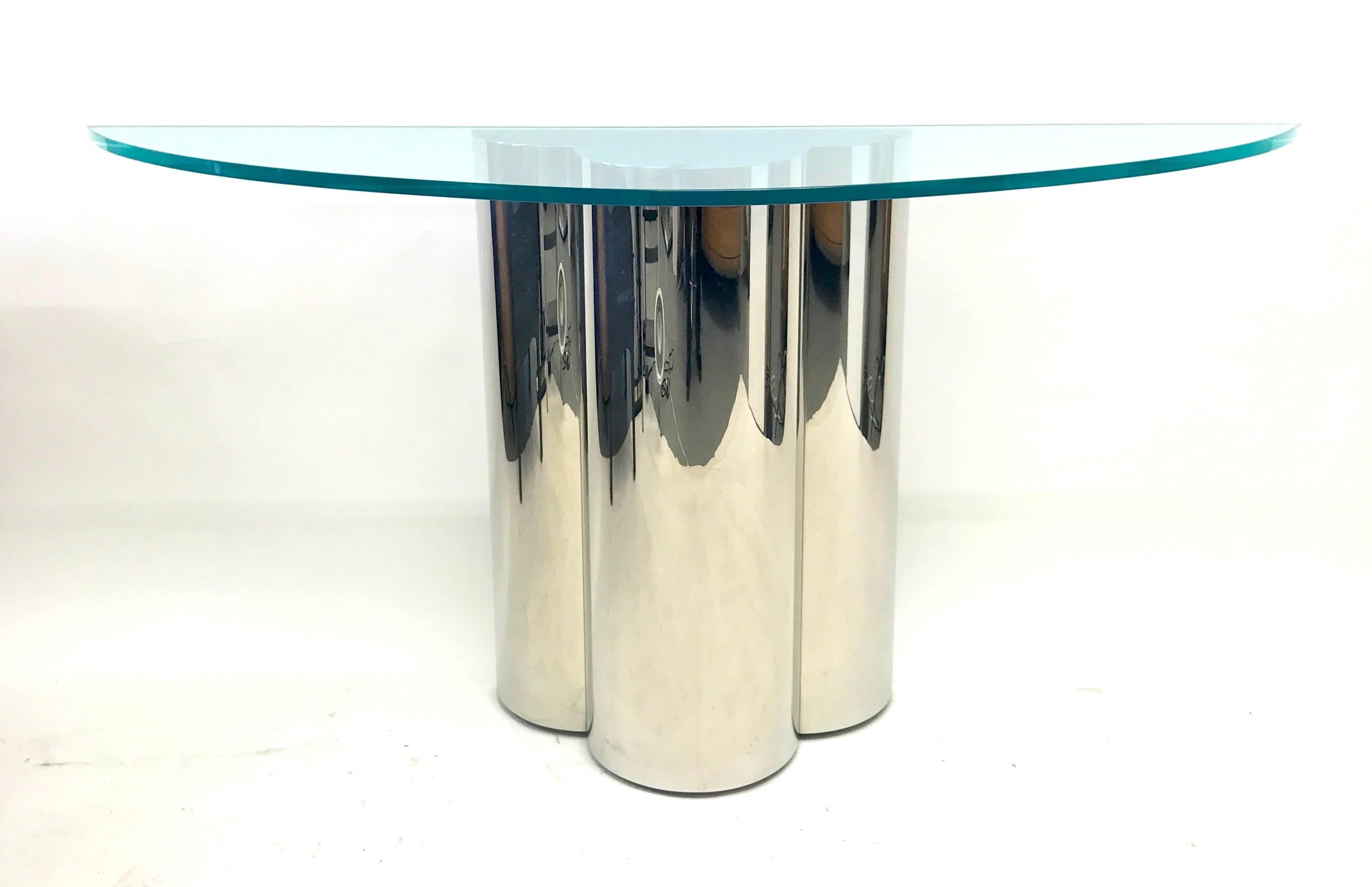 American Chrome Polished Stainless Steel Trefoil Console Table, USA, 1970s