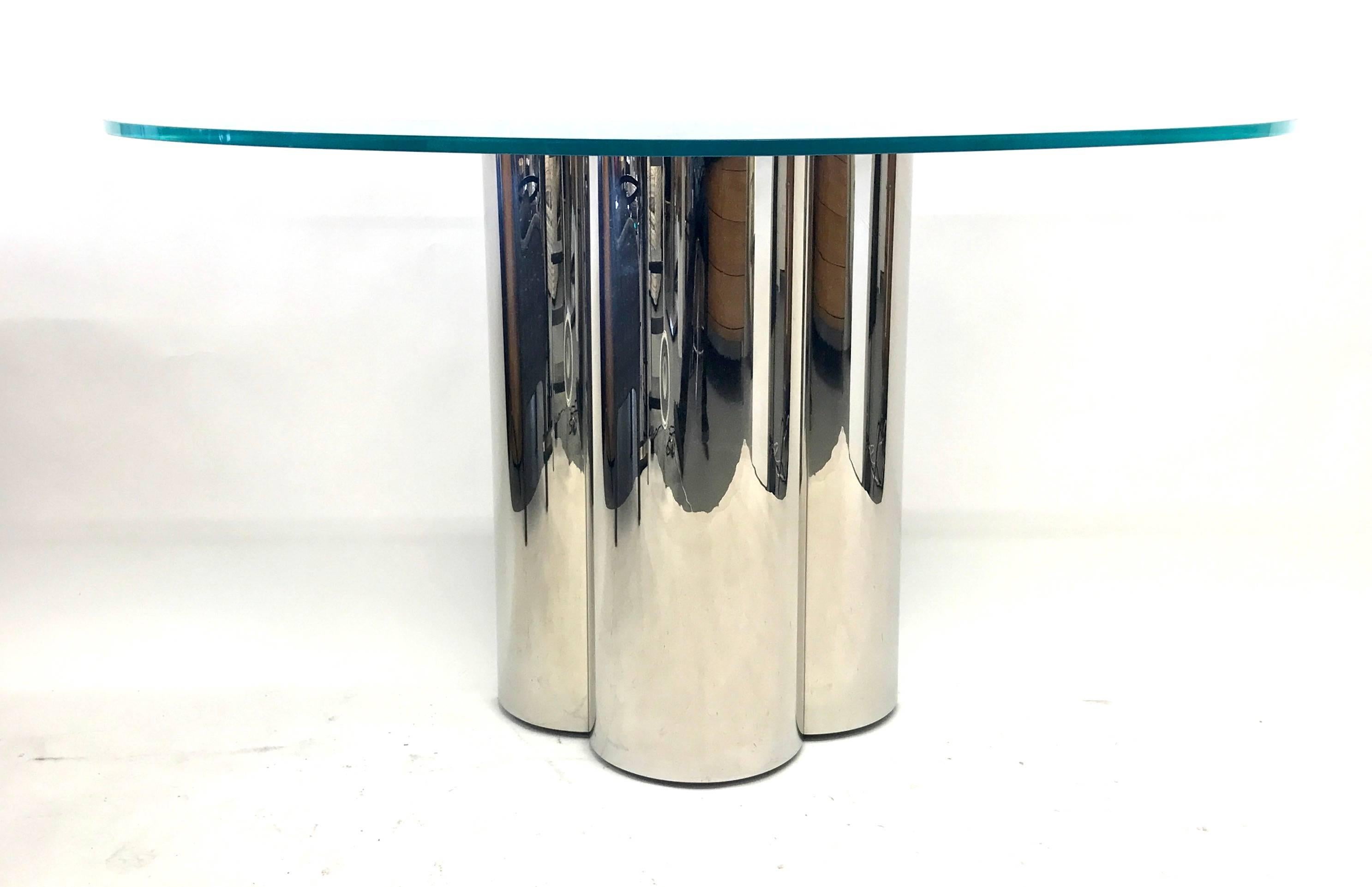 Chrome Polished Stainless Steel Trefoil Console Table, USA, 1970s In Good Condition In Lake Success, NY