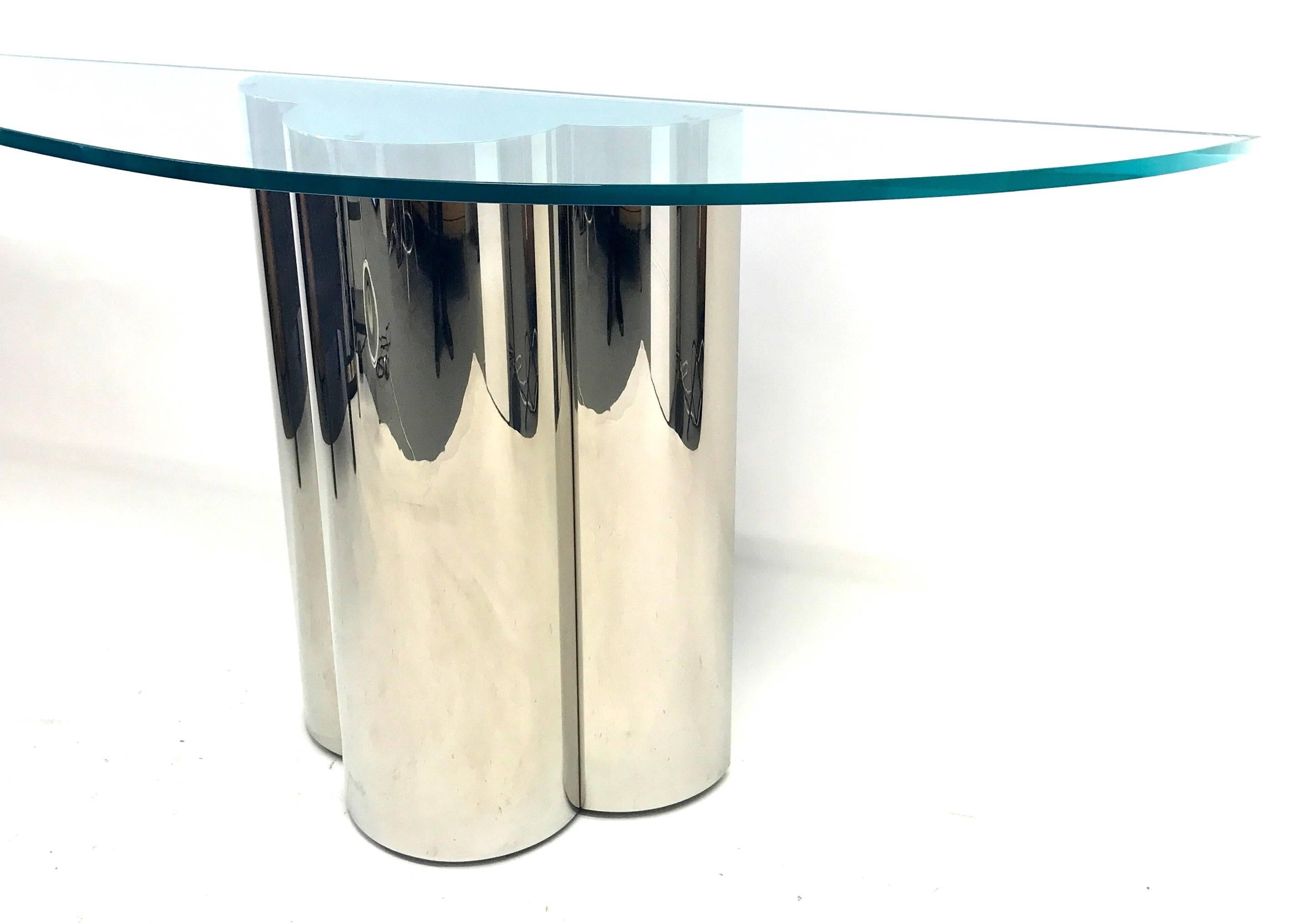 Chrome Polished Stainless Steel Trefoil Console Table, USA, 1970s 1