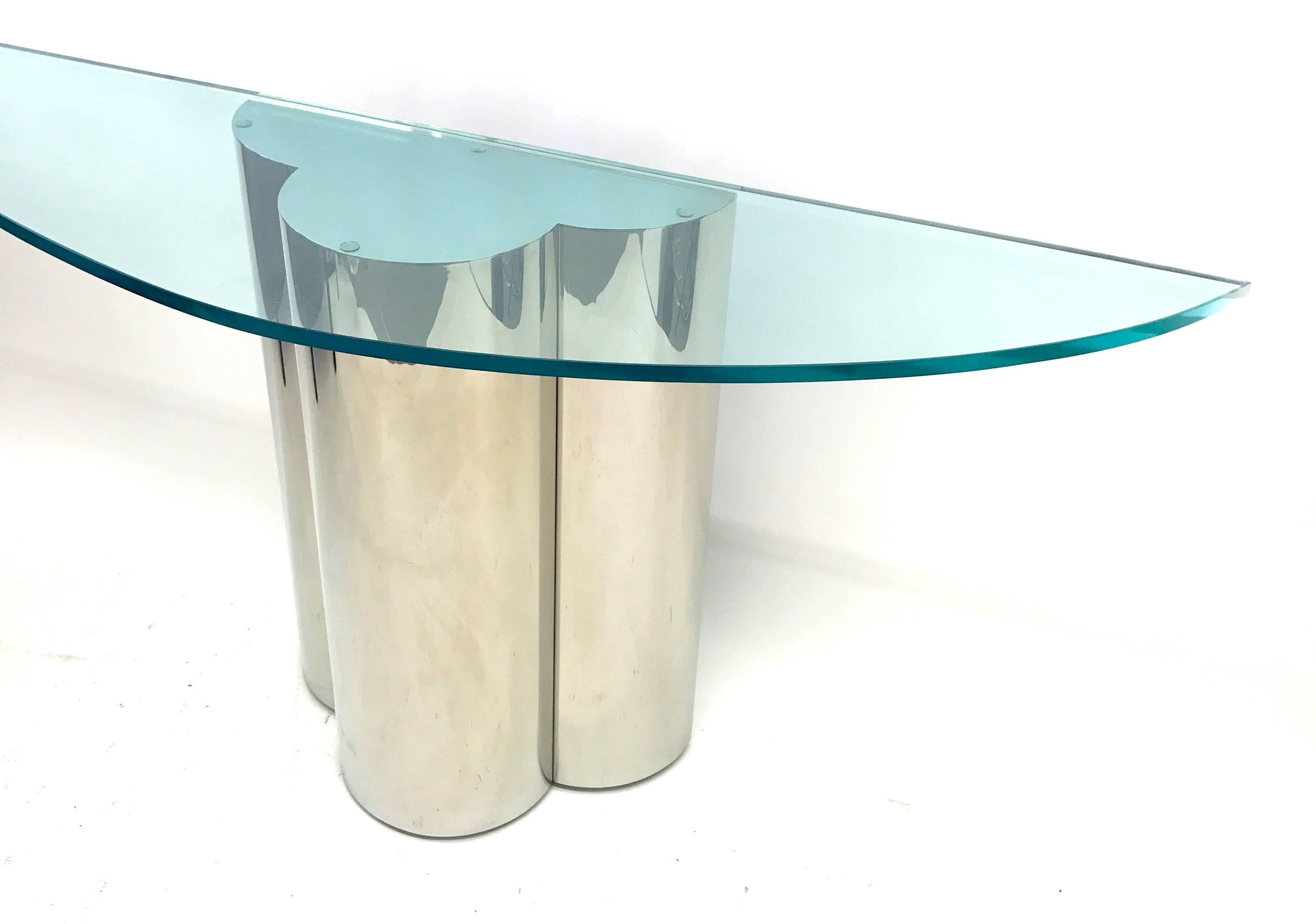 Chrome Polished Stainless Steel Trefoil Console Table, USA, 1970s 2