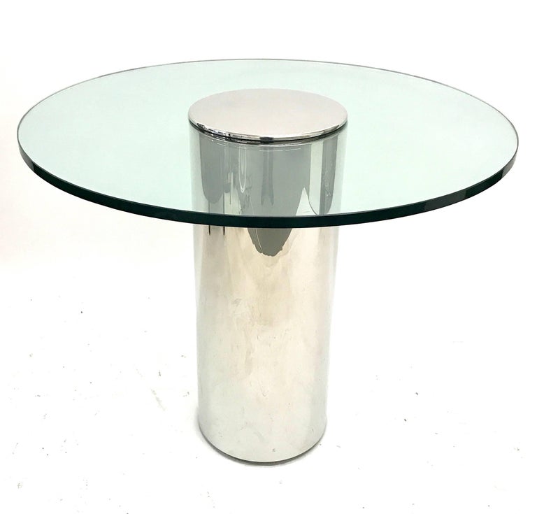 Chrome Polished Stainless Steel Cylinder Base Game or Center Table, USA