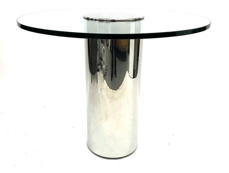 Chrome Polished Stainless Steel Cylinder Base Game or Center Table, USA, 1970s In Good Condition For Sale In Lake Success, NY