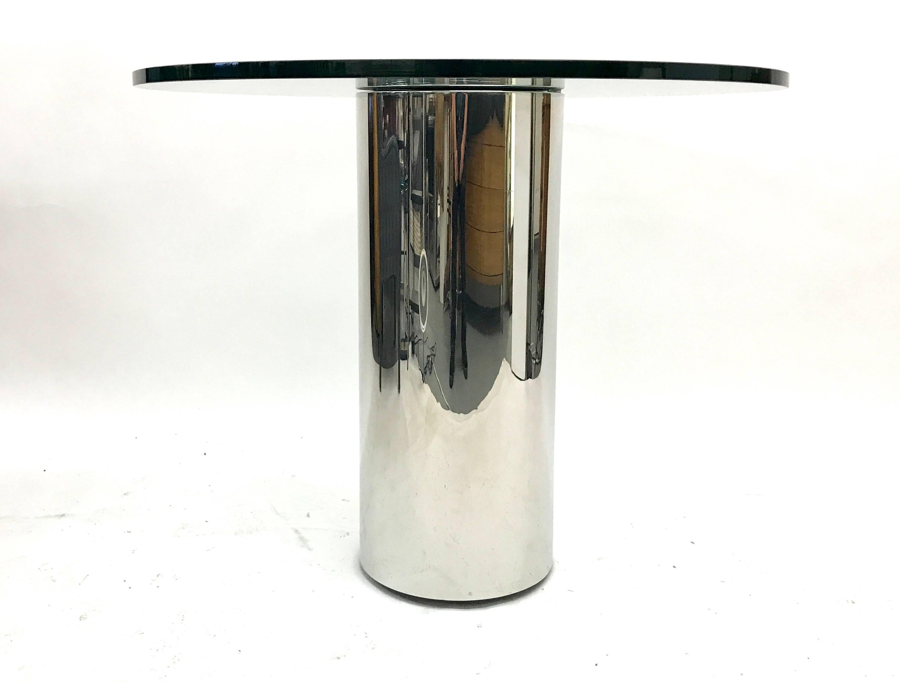 Late 20th Century Chrome Polished Stainless Steel Cylinder Base Game or Center Table, USA, 1970s For Sale