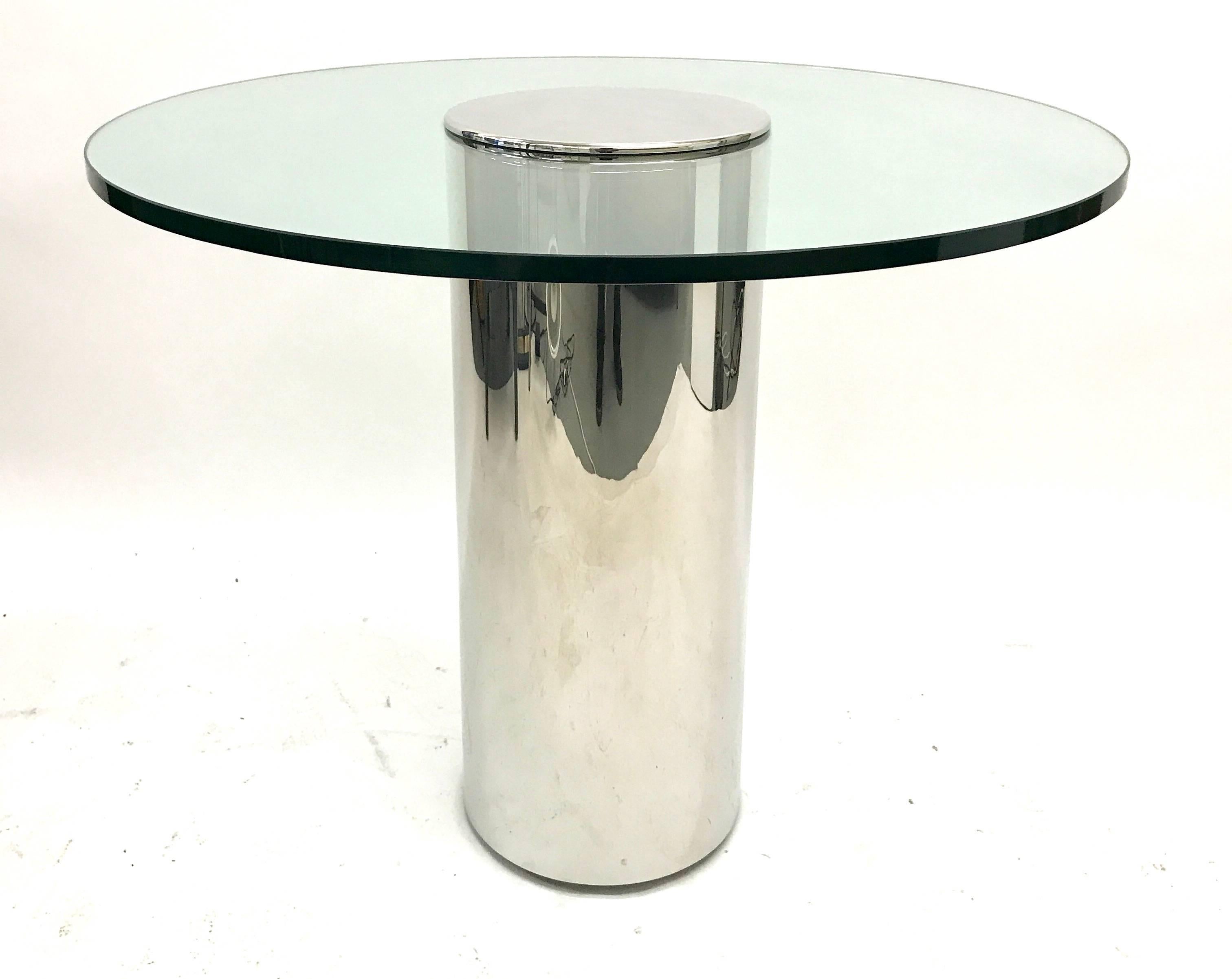 Chrome Polished Stainless Steel Cylinder Base Game or Center Table, USA, 1970s For Sale 1