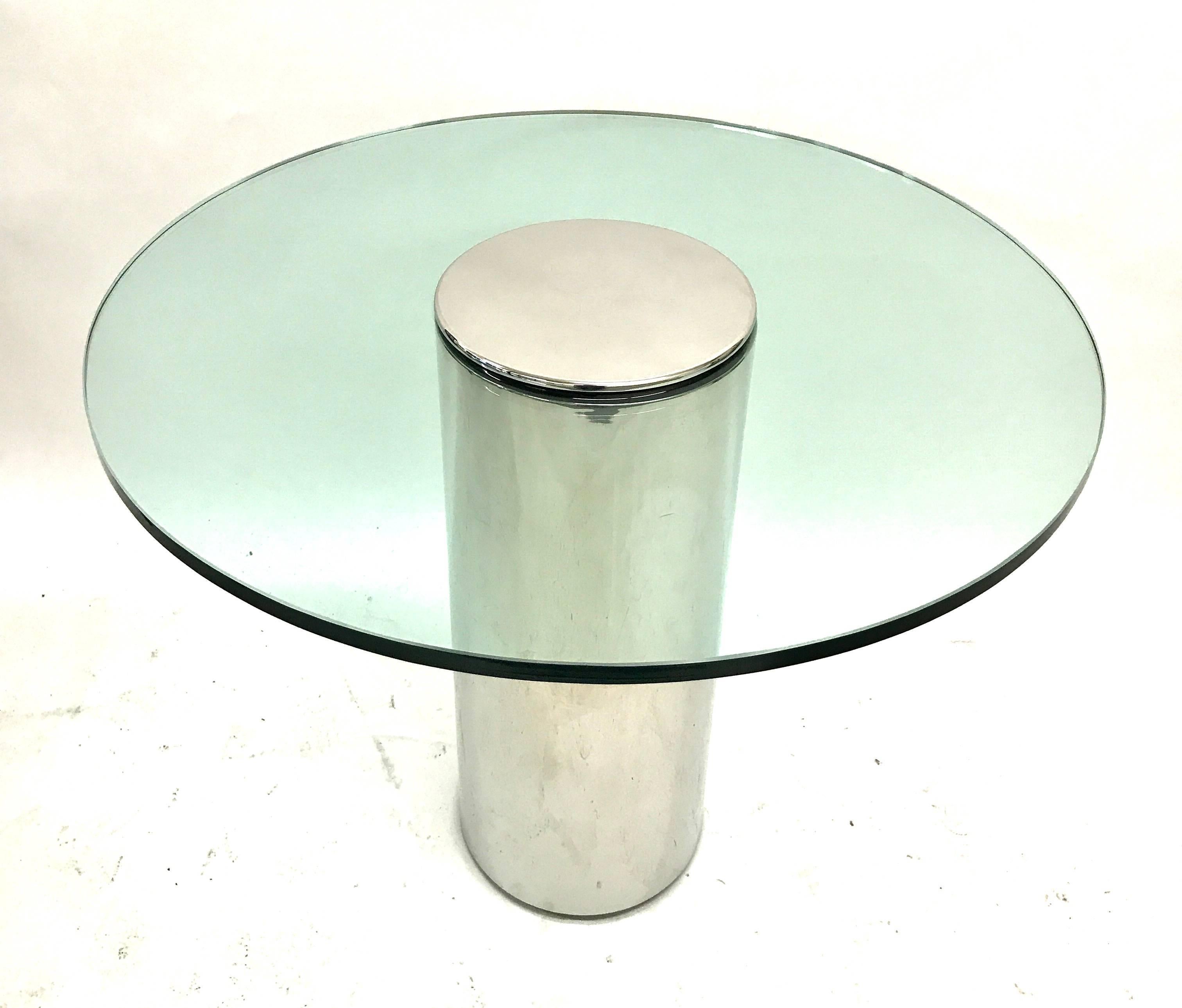 Chrome Polished Stainless Steel Cylinder Base Game or Center Table, USA, 1970s For Sale 2