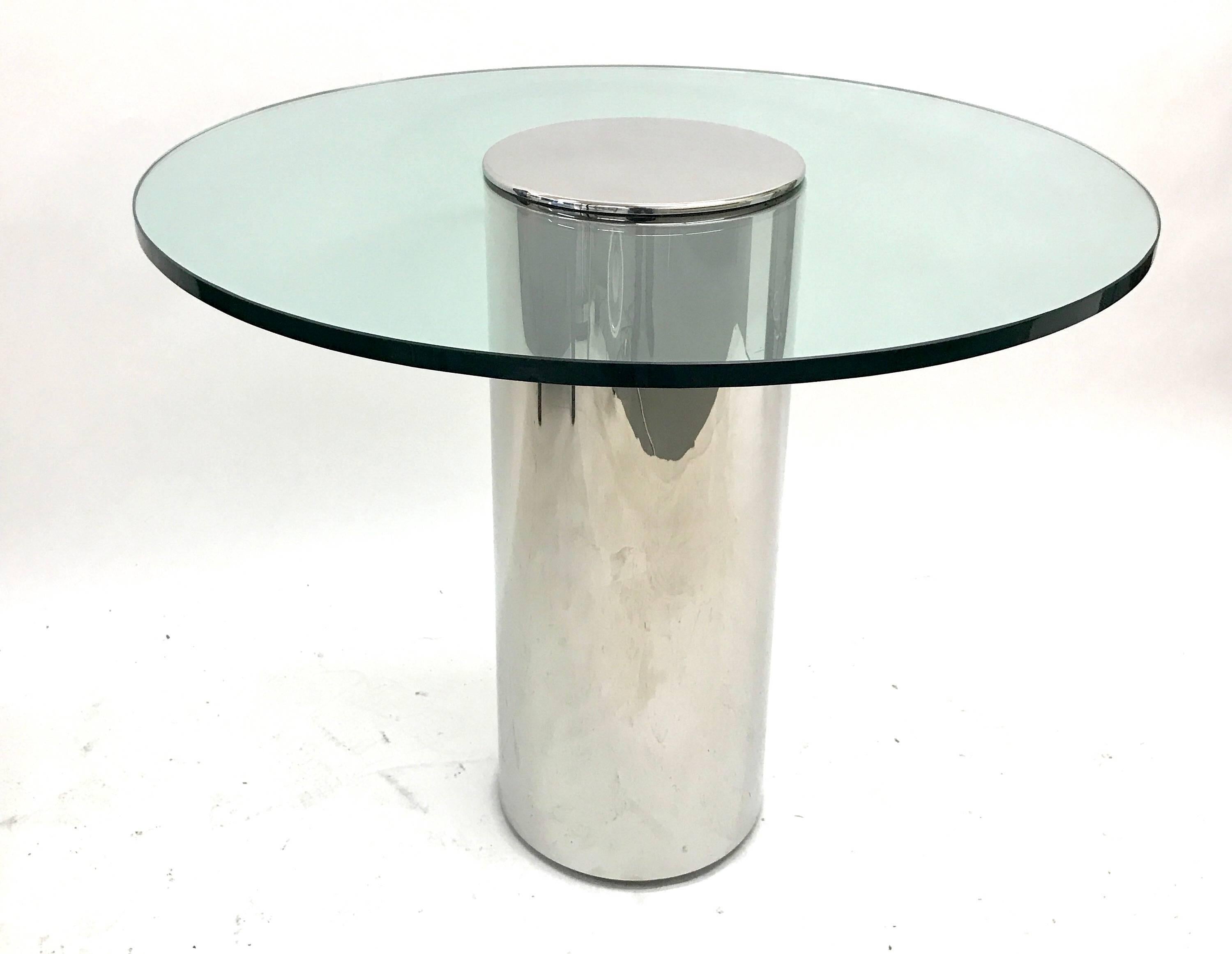 Chrome Polished Stainless Steel Cylinder Base Game or Center Table, USA, 1970s For Sale 4